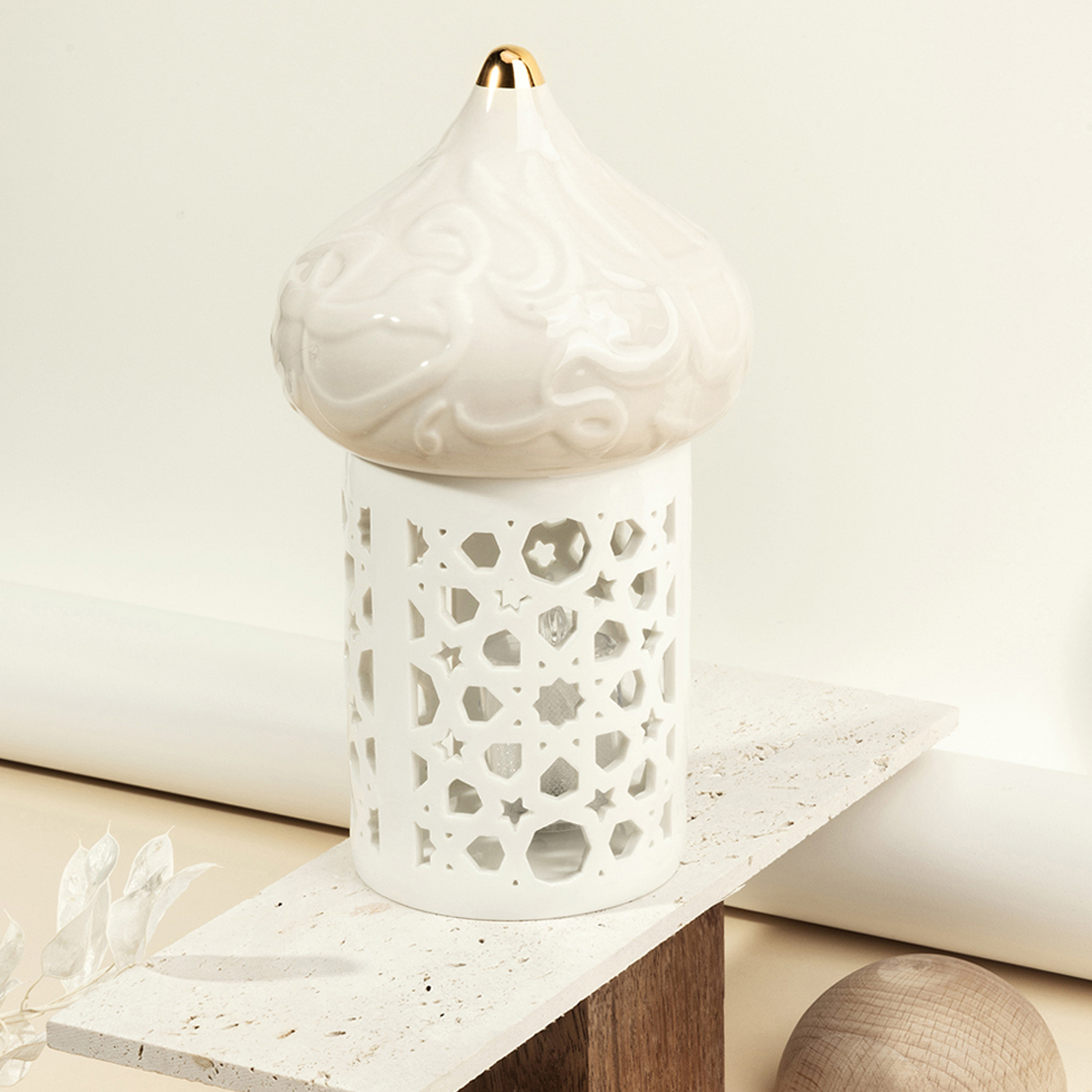 Otantik Diwan Cutwork Detail Porcelain Tealight Candleholder - 22 cms-household-decor-candleholdersandlanterns-image-1