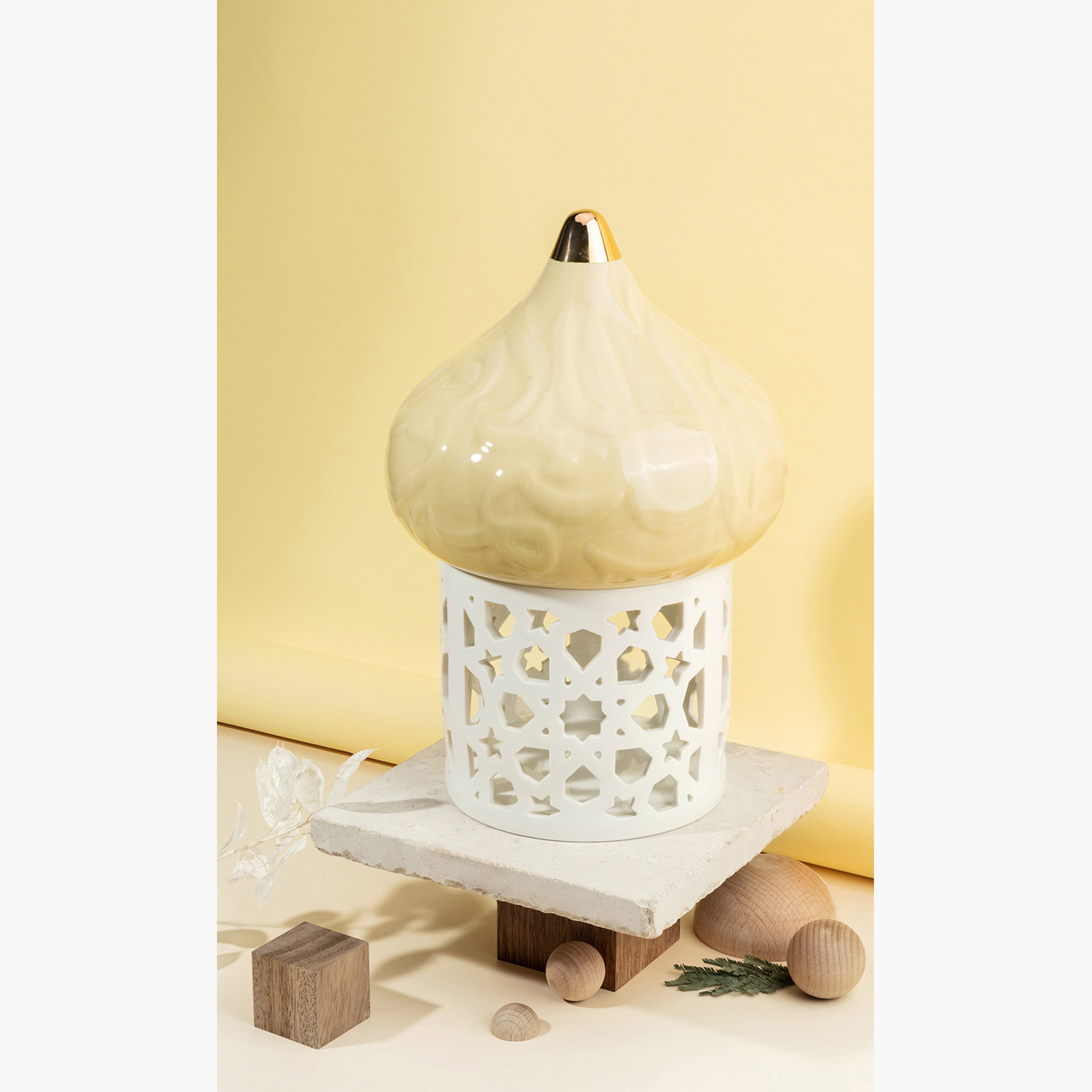Otantik Diwan Embossed Porcelain Tealight Candleholder - 31 cms-household-decor-candleholdersandlanterns-image-1