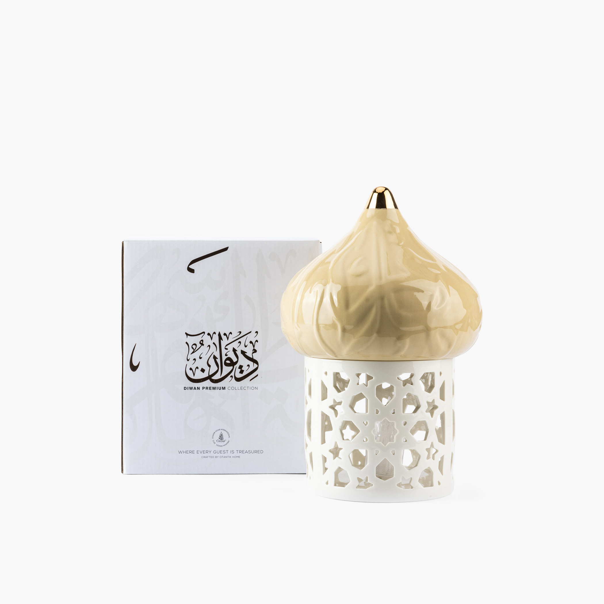 Otantik Diwan Embossed Porcelain Tealight Candleholder - 31 cms-household-decor-candleholdersandlanterns-image-3