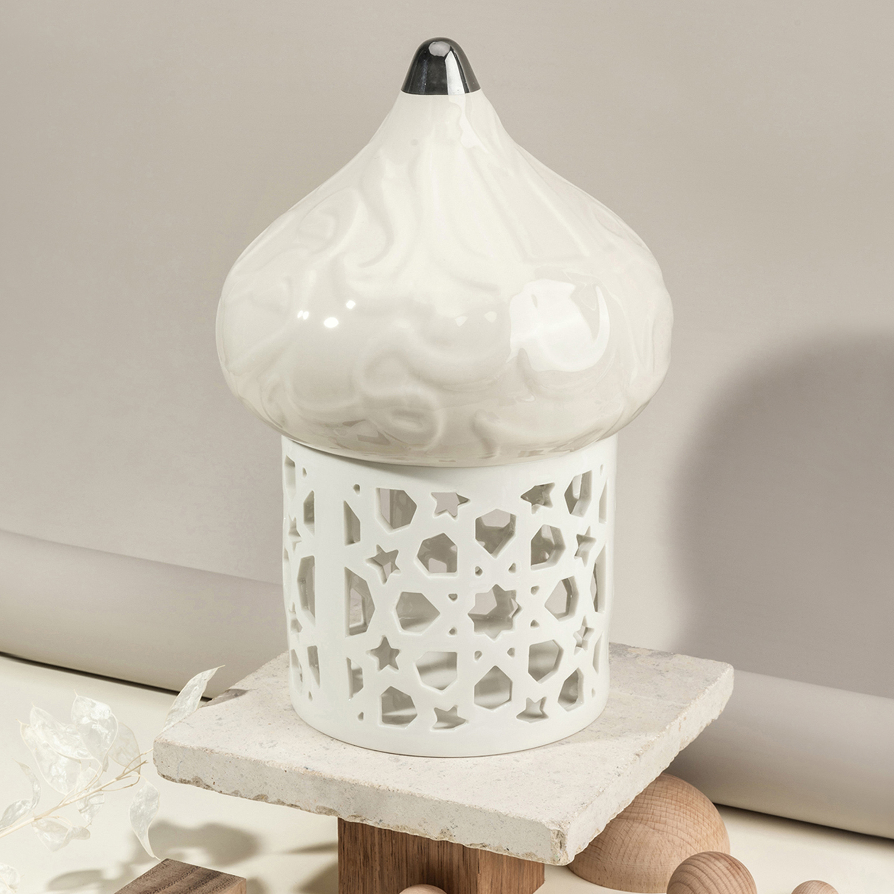 Otantik Diwan Embossed Porcelain Tealight Candleholder - 31 cms-household-decor-candleholdersandlanterns-image-1