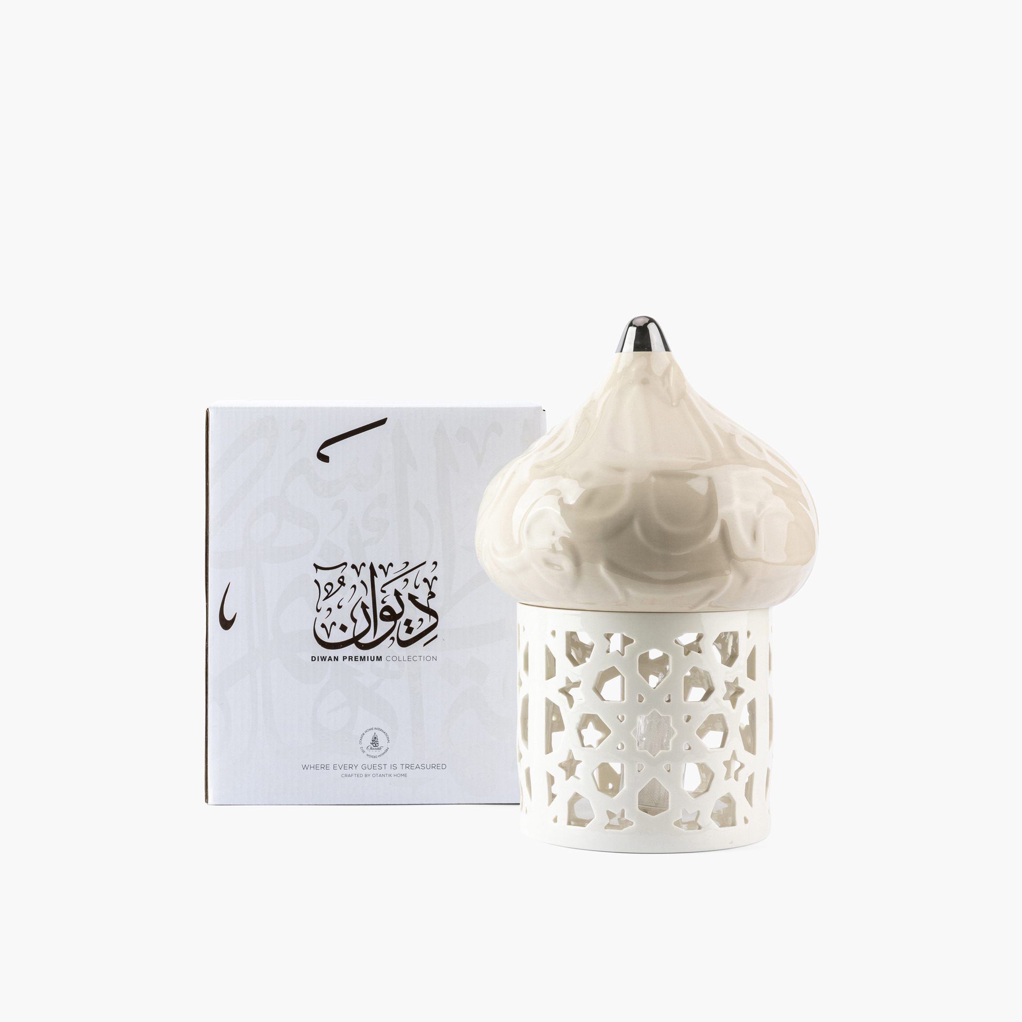 Otantik Diwan Embossed Porcelain Tealight Candleholder - 31 cms-household-decor-candleholdersandlanterns-image-3