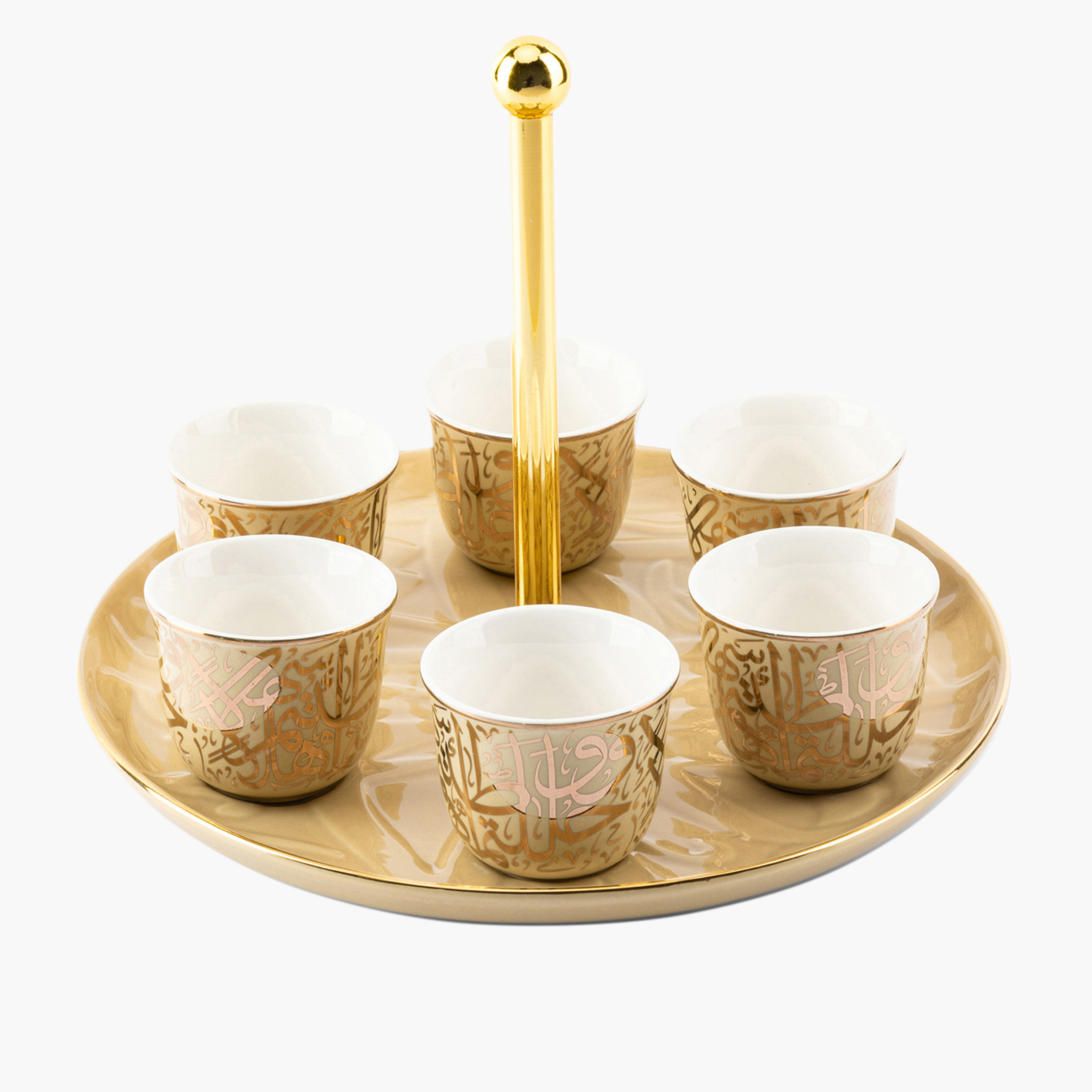 Otantik Diwan 6-Piece Kahwa Cup and Serving Tray Set-household-dining-glassware-drinkingglasses-image-1