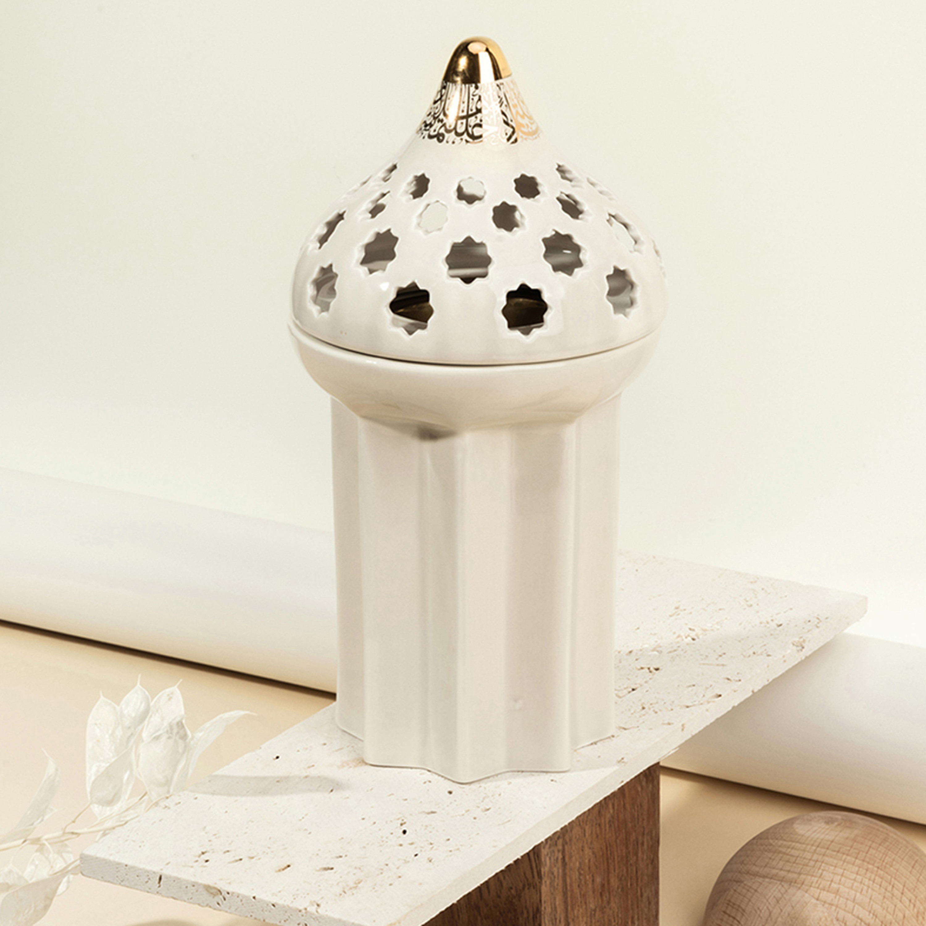 Otantik Diwan Cutout Detail Porcelain Incense Burner - 11x11x21 cms-household-homefragrance-burners-image-1