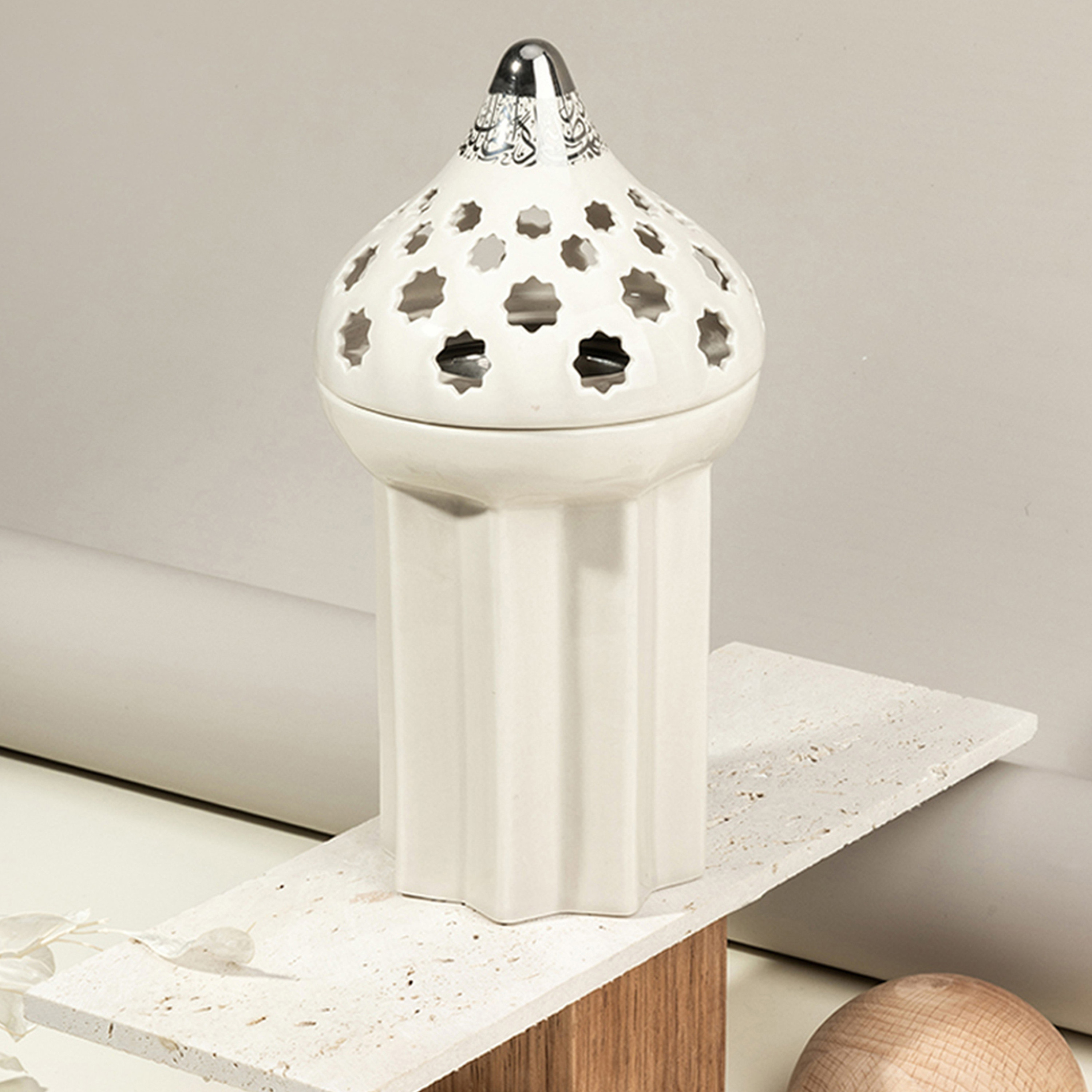 Otantik Diwan Cutout Detail Porcelain Incense Burner - 11x11x21 cms-household-homefragrance-burners-image-1