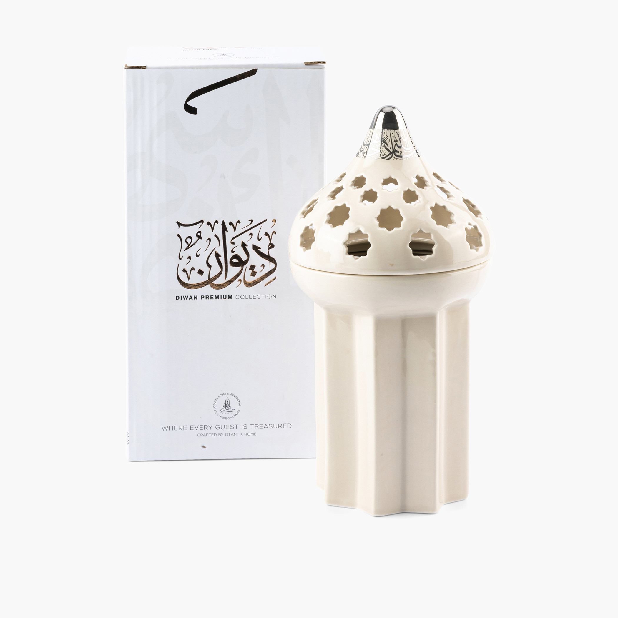 Otantik Diwan Cutout Detail Porcelain Incense Burner - 11x11x21 cms-household-homefragrance-burners-image-3