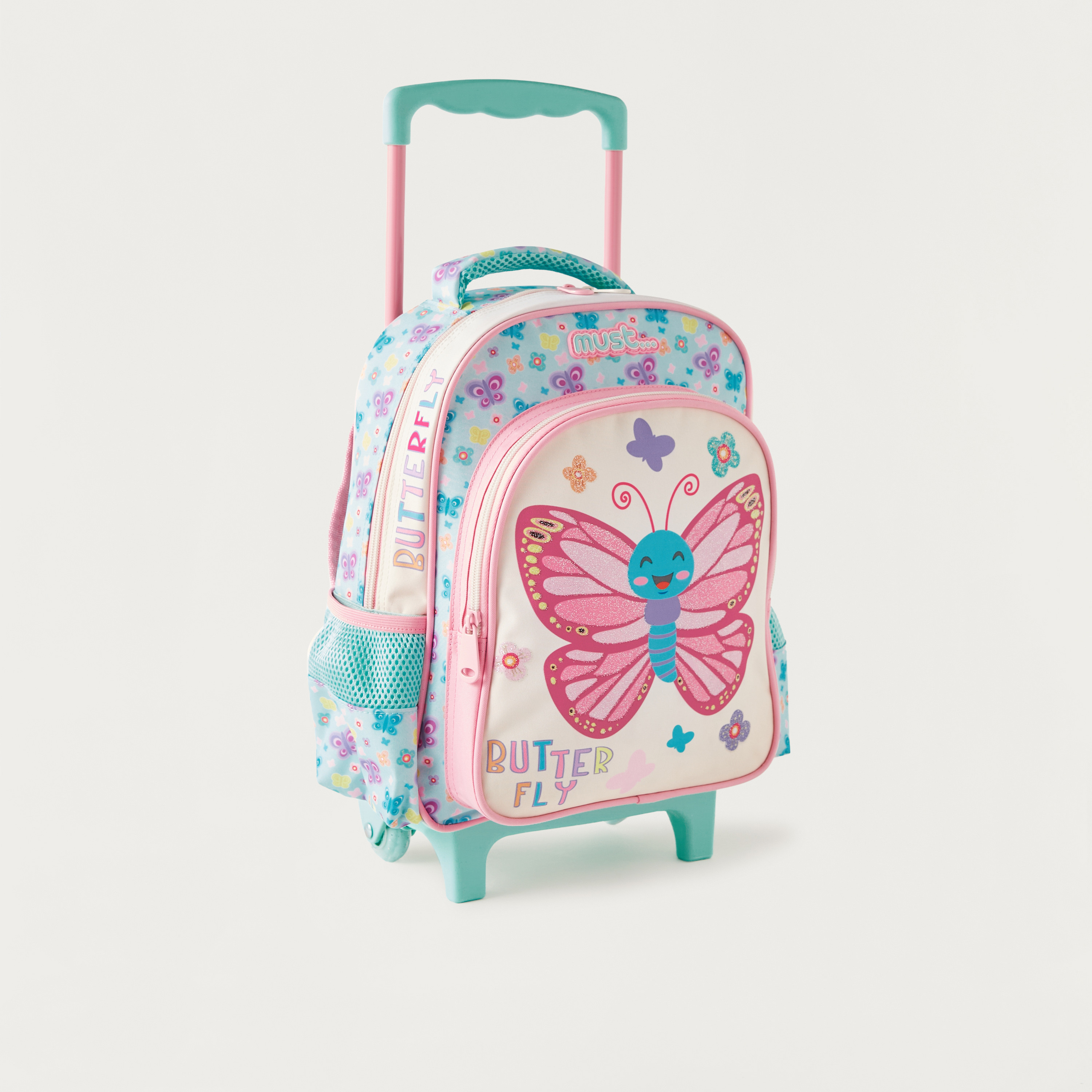 Must 14-inch All-Over Butterfly Print Trolley Backpack with Adjustable Straps - 27x10x31 cms-cpkids-backtoschool-schoolbagsandbackpacks-trolleybags-image-2