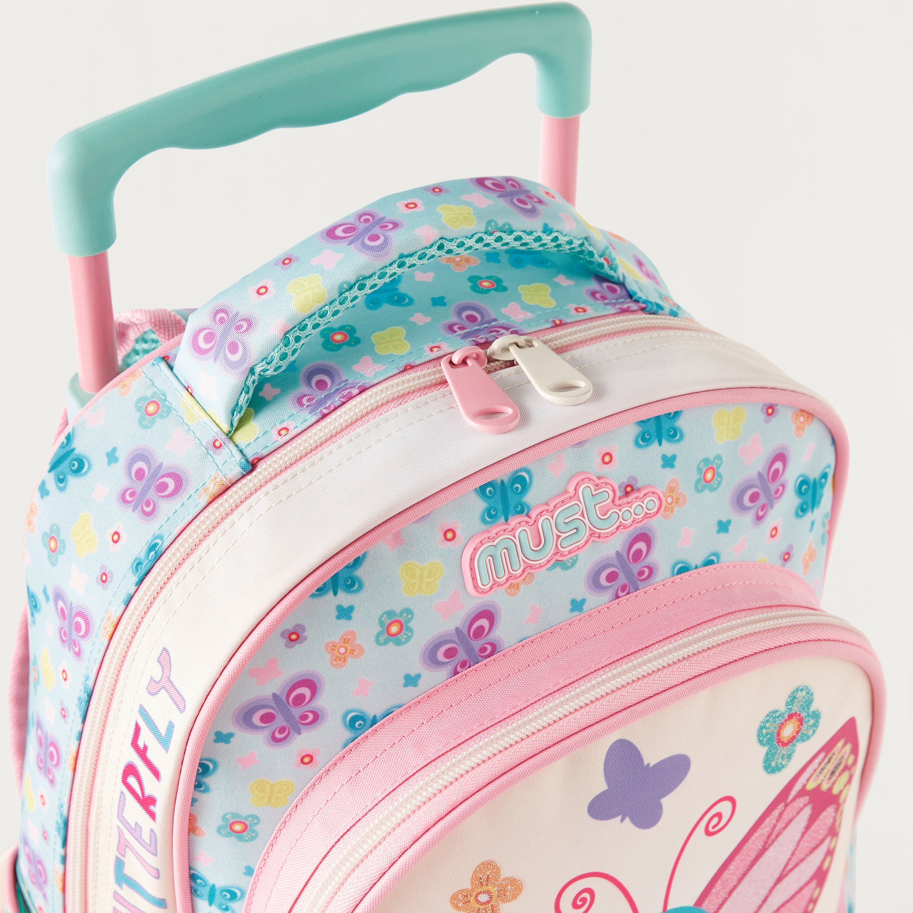 Must 14-inch All-Over Butterfly Print Trolley Backpack with Adjustable Straps - 27x10x31 cms-cpkids-backtoschool-schoolbagsandbackpacks-trolleybags-image-3