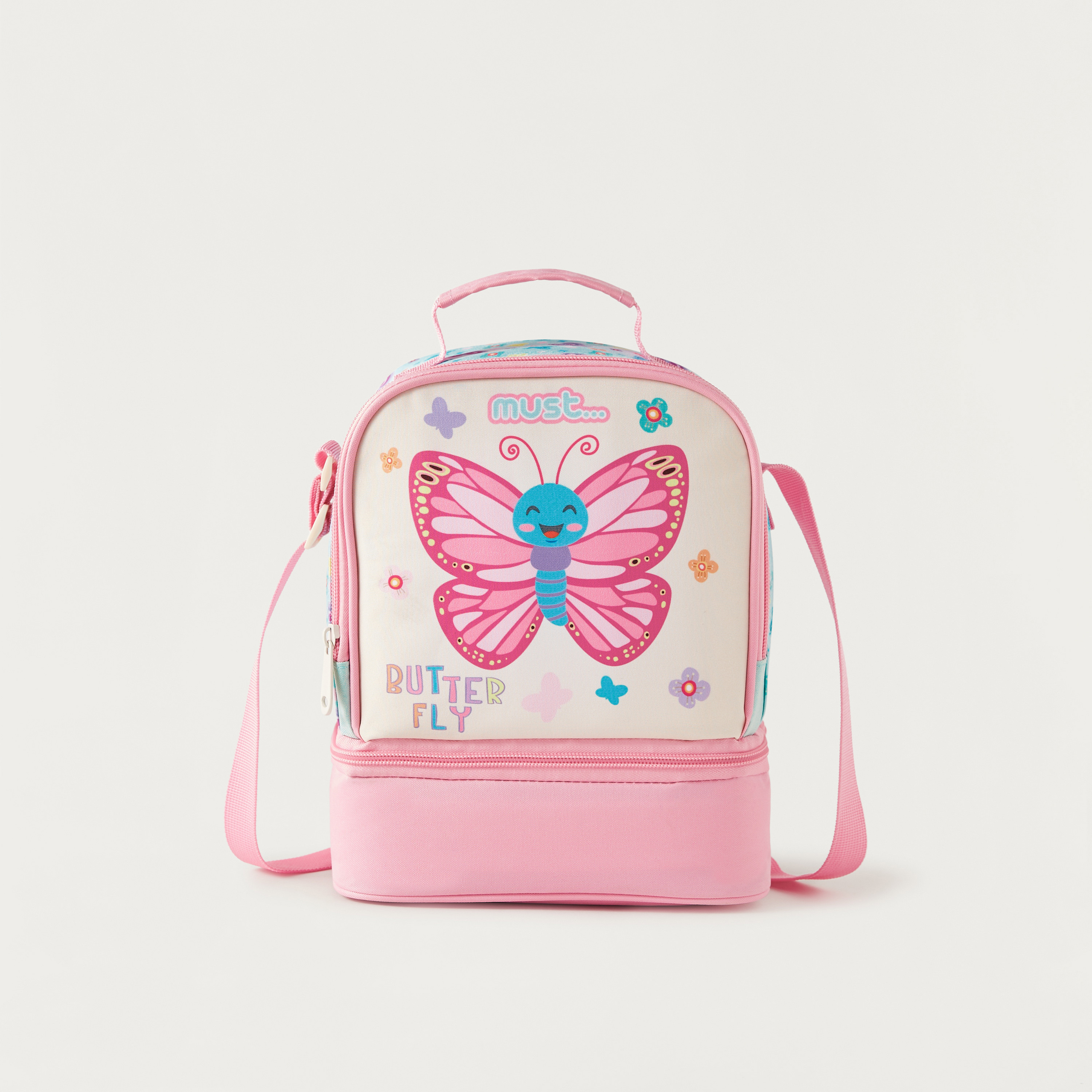 Must Butterfly Print Lunch Bag with Adjustable Strap and Zip Closure-school-lunchessentials-lunchbags-image-1