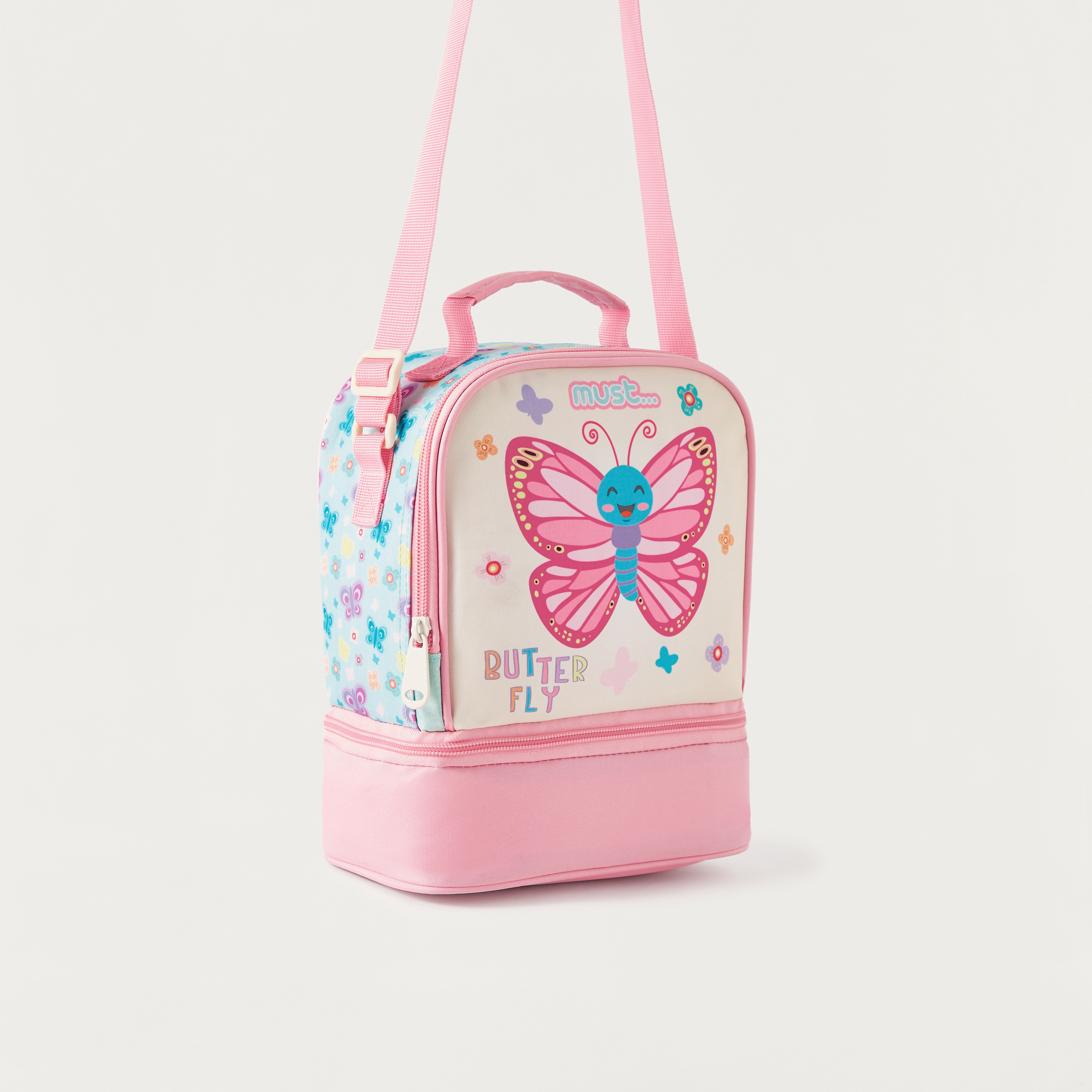 Must Butterfly Print Lunch Bag with Adjustable Strap and Zip Closure-school-lunchessentials-lunchbags-image-2