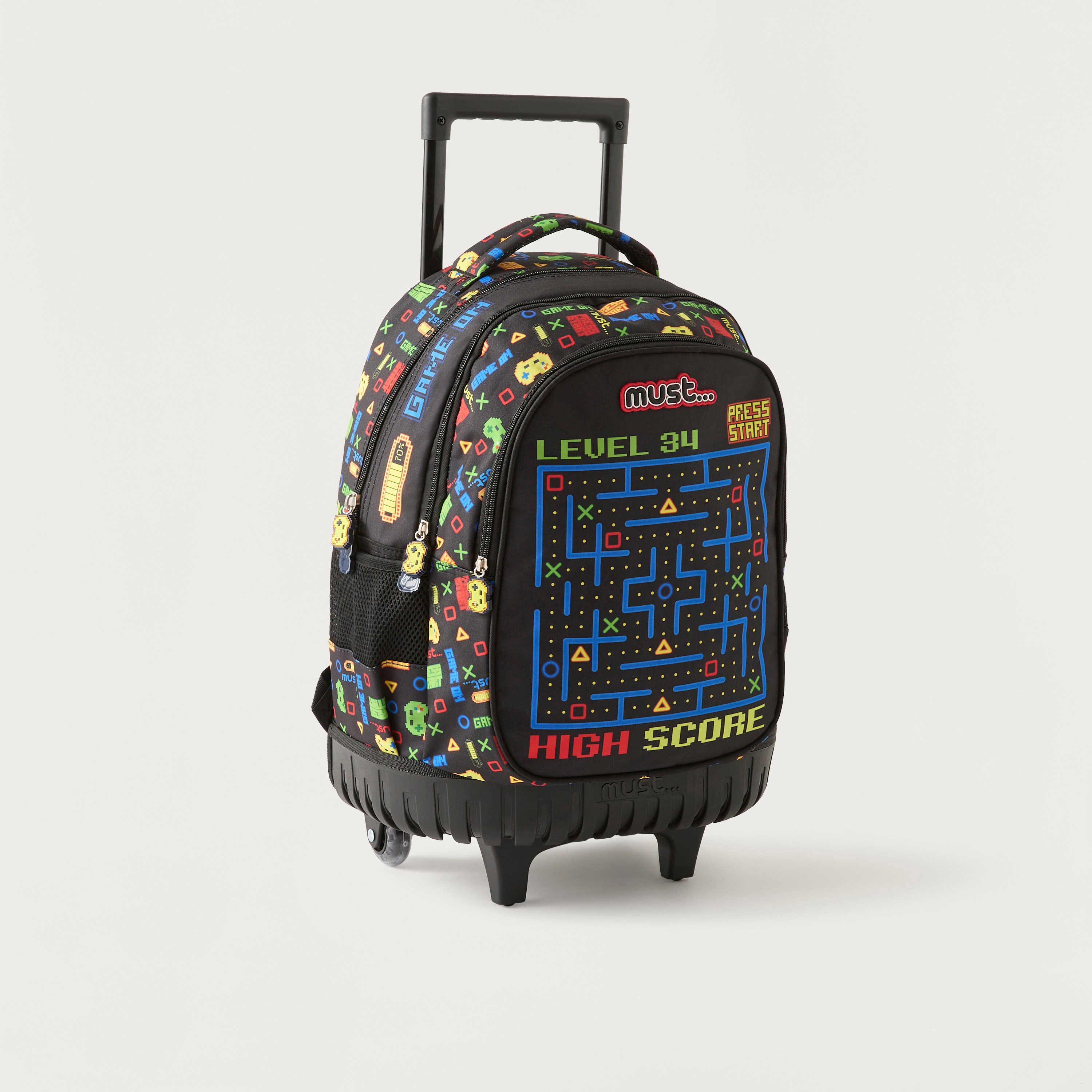 Must 16-inch All-Over Gamer Print Trolley Backpack with Retractable Handle - 24x12x20 cms-cpkids-backtoschool-schoolbagsandbackpacks-trolleybags-image-2