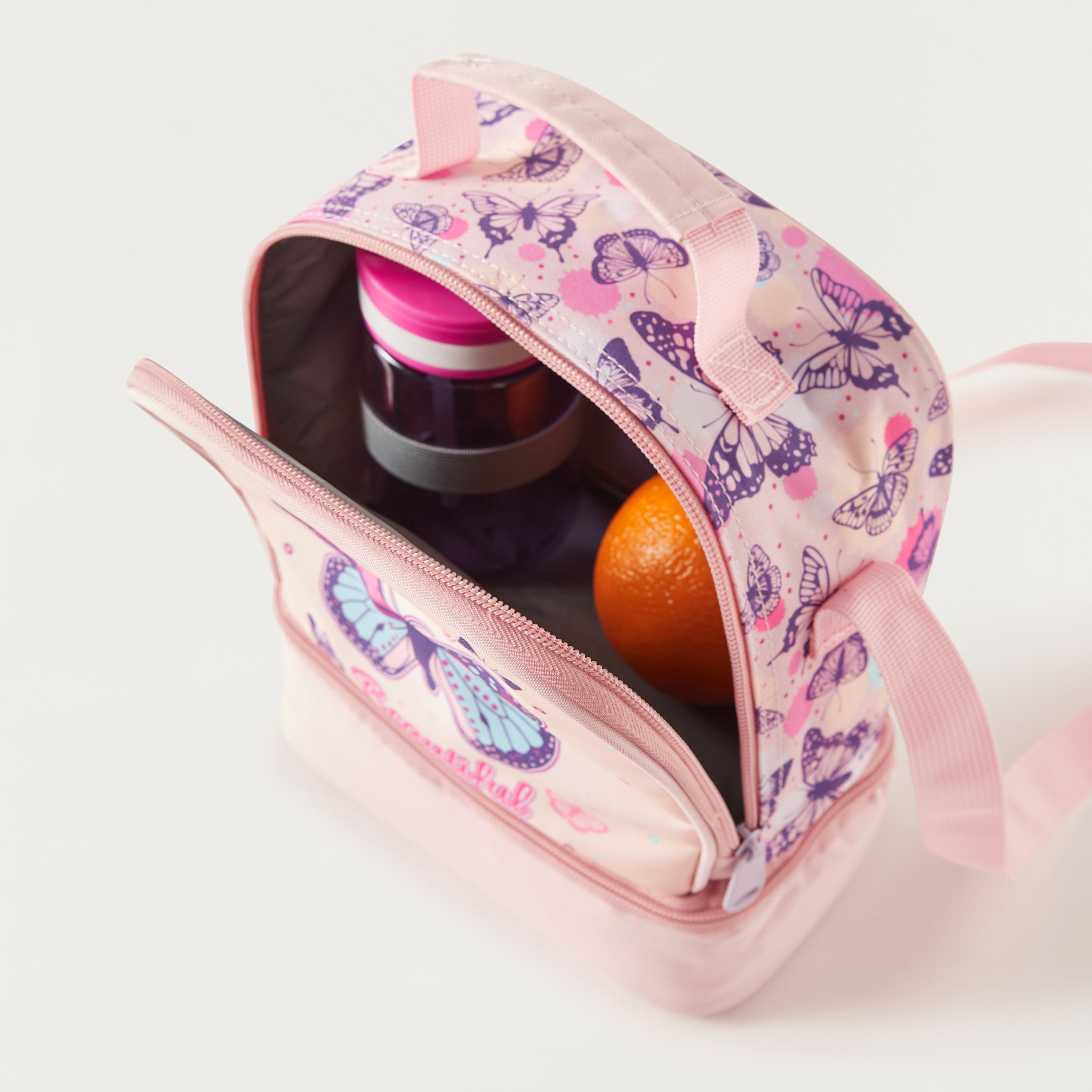 Must Butterfly Print Lunch Bag with Adjustable Strap and Top Handle-school-lunchessentials-lunchbags-image-5