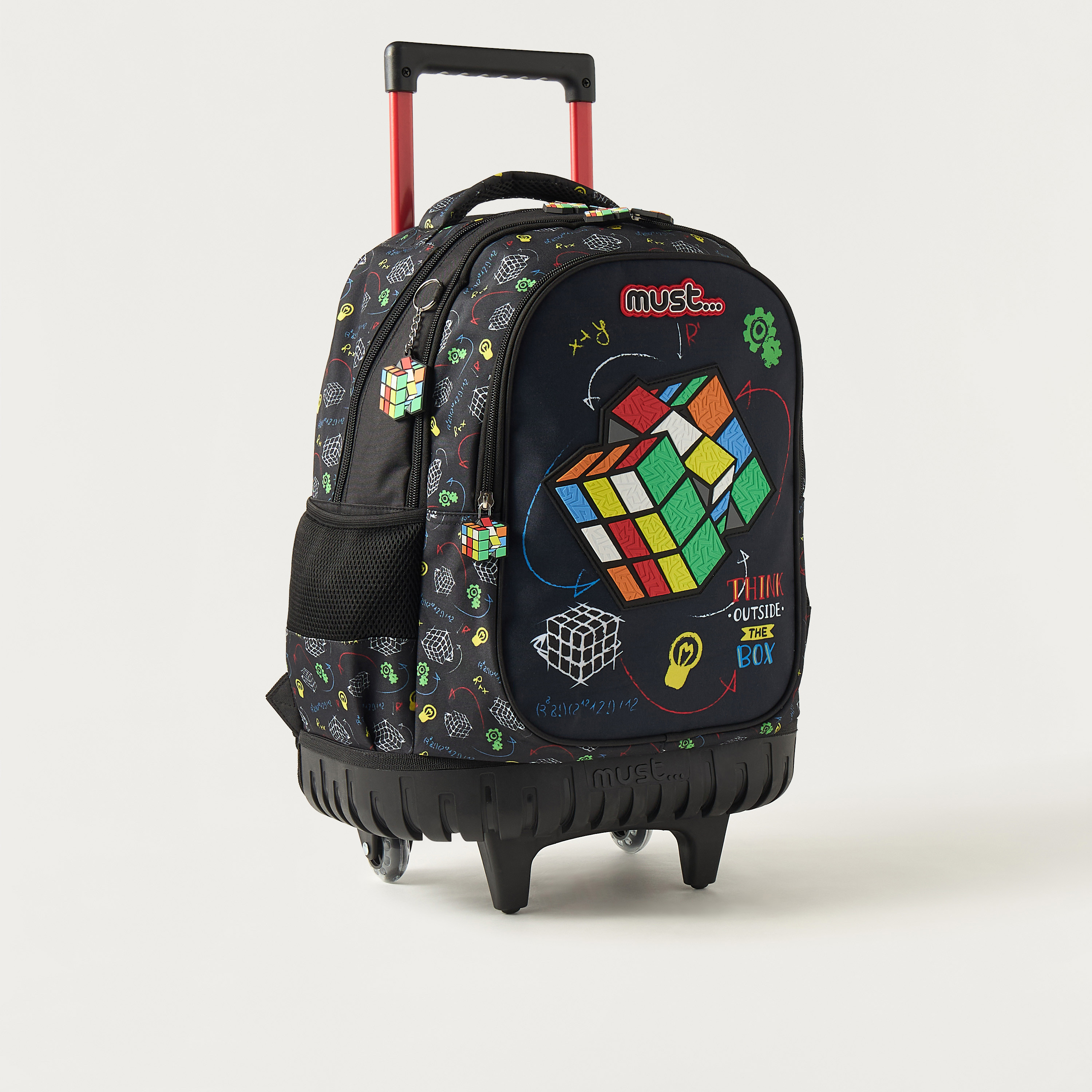 Must Rubik's Cube Print 16-inch Trolley Backpack with Retractable Handle - 24x12x20 cms-school-bagsandbackpacks-trolleybags-image-2