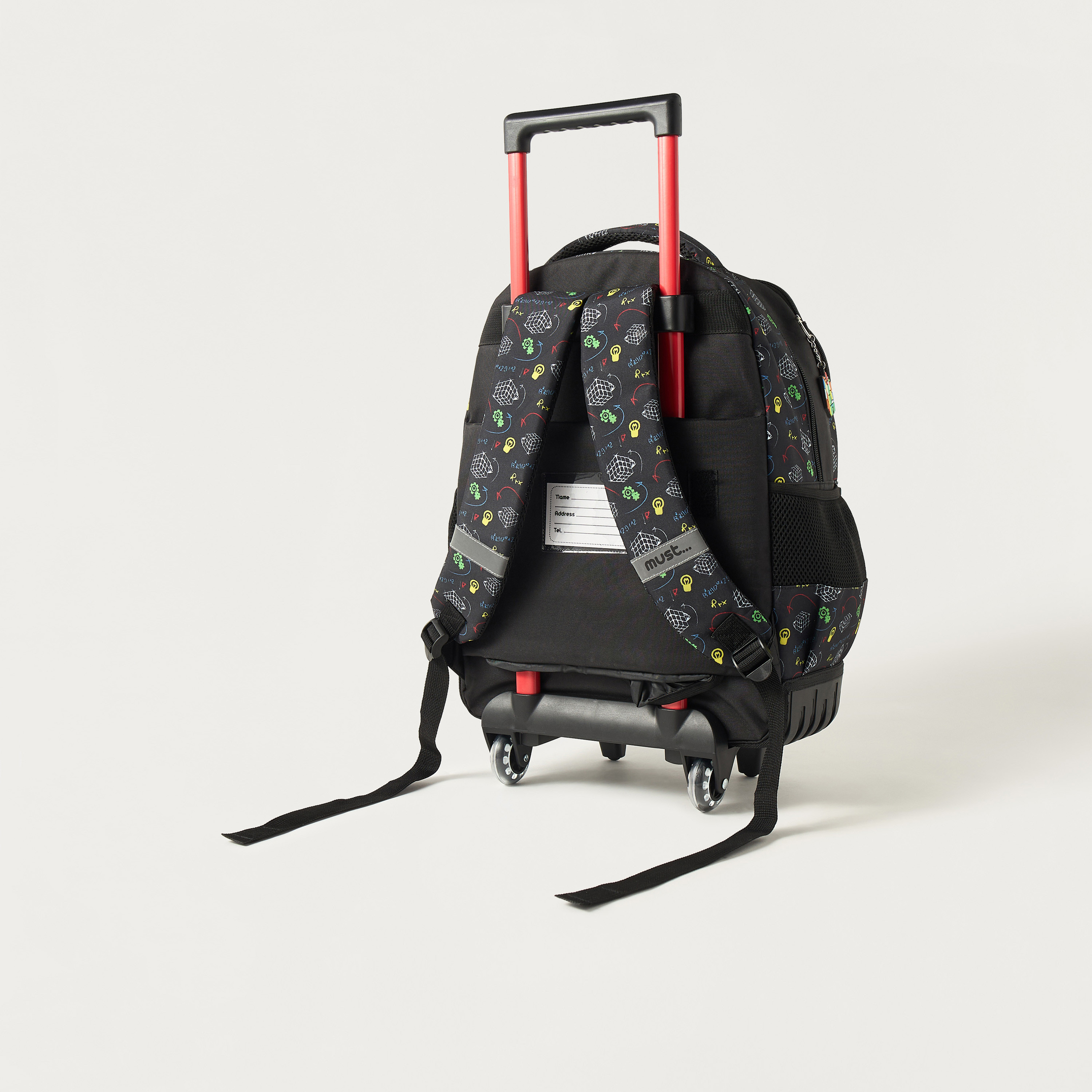 Must Rubik's Cube Print 16-inch Trolley Backpack with Retractable Handle - 24x12x20 cms-school-bagsandbackpacks-trolleybags-image-3