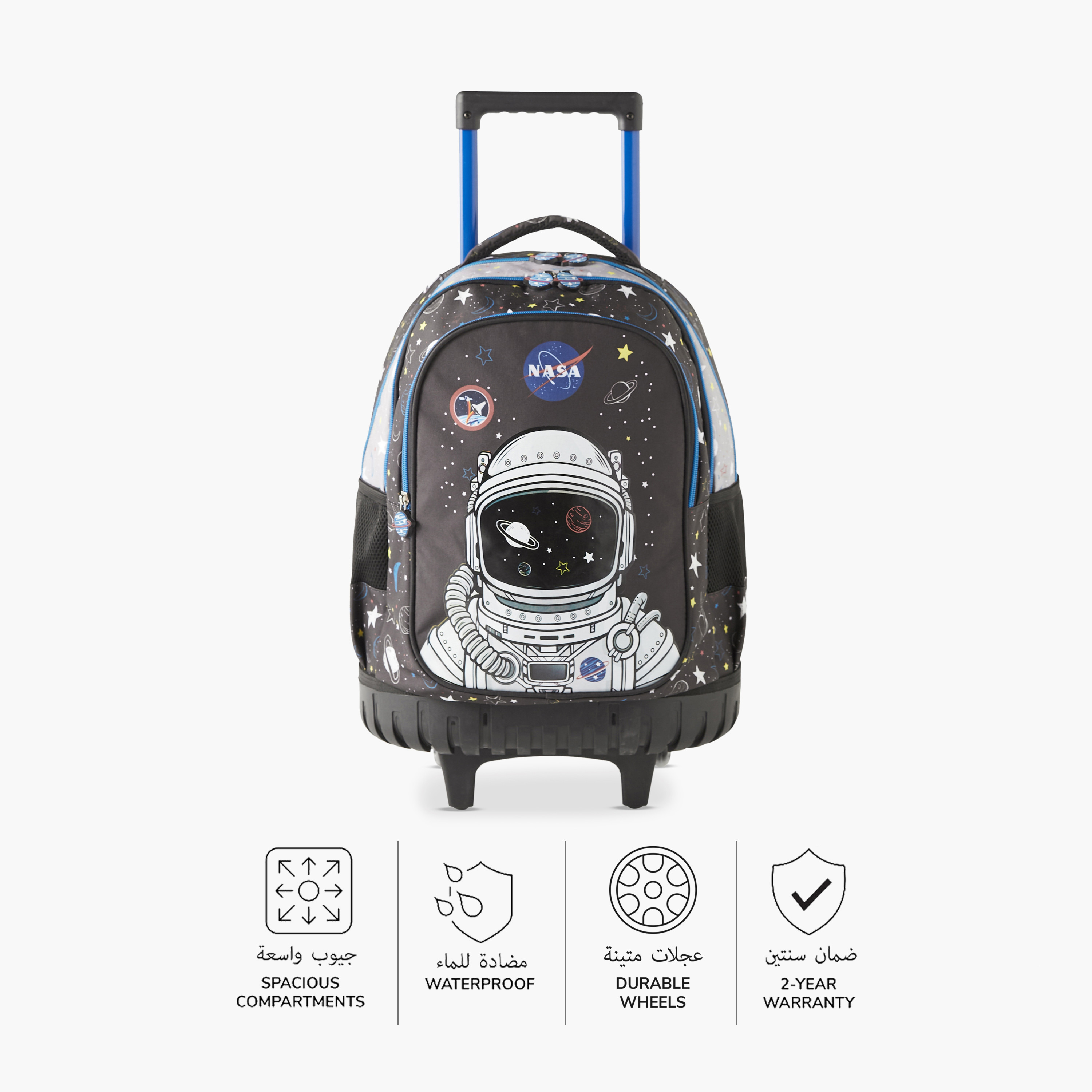 Must Astronaut Print 16-inch Trolley Backpack with Adjustable Shoulder Straps - 24x12x20 cms-cpkids-backtoschool-schoolbagsandbackpacks-trolleybags-image-4