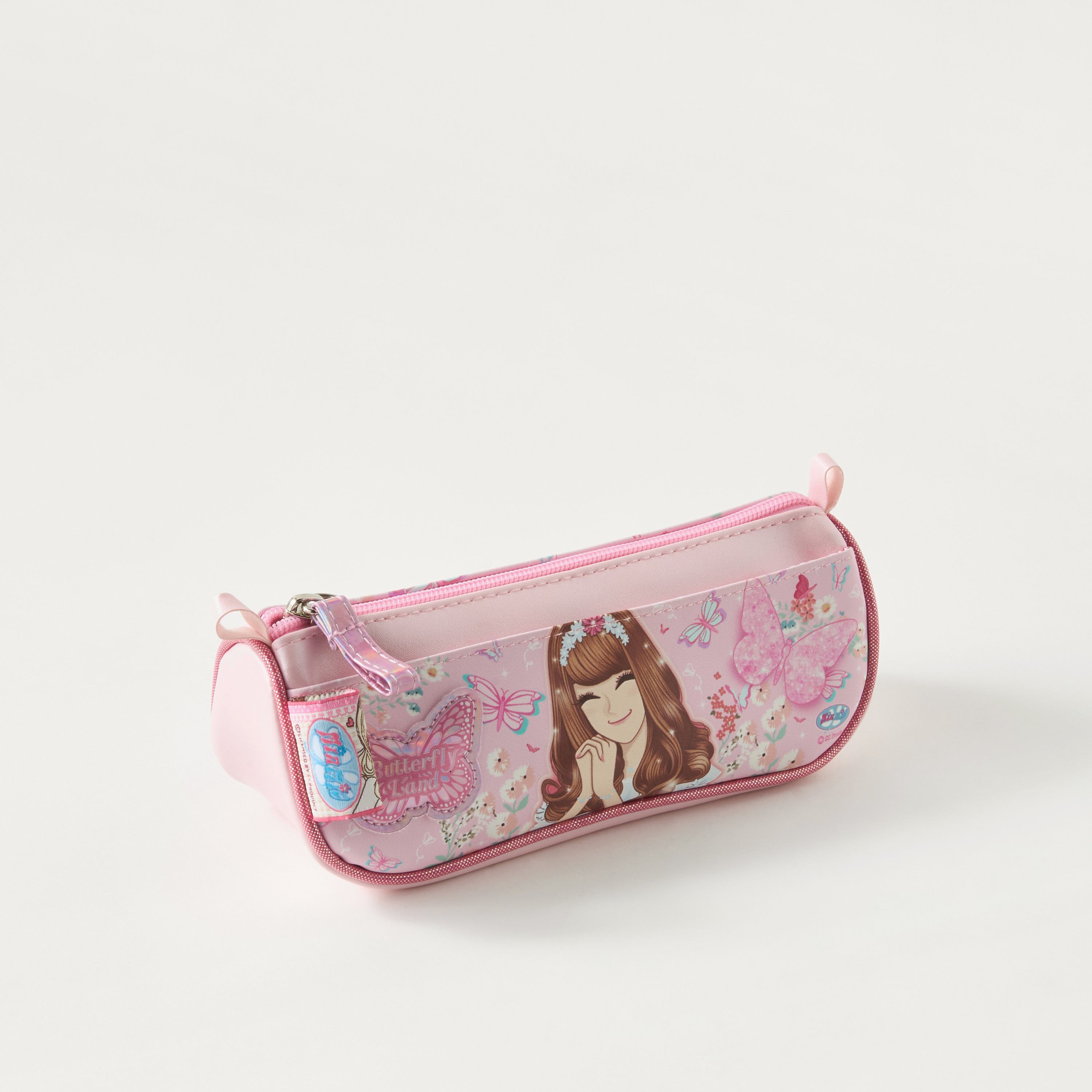 Minmie Butterfly Print Pencil Pouch with Zip Closure-school-stationery-pencilcases-image-2