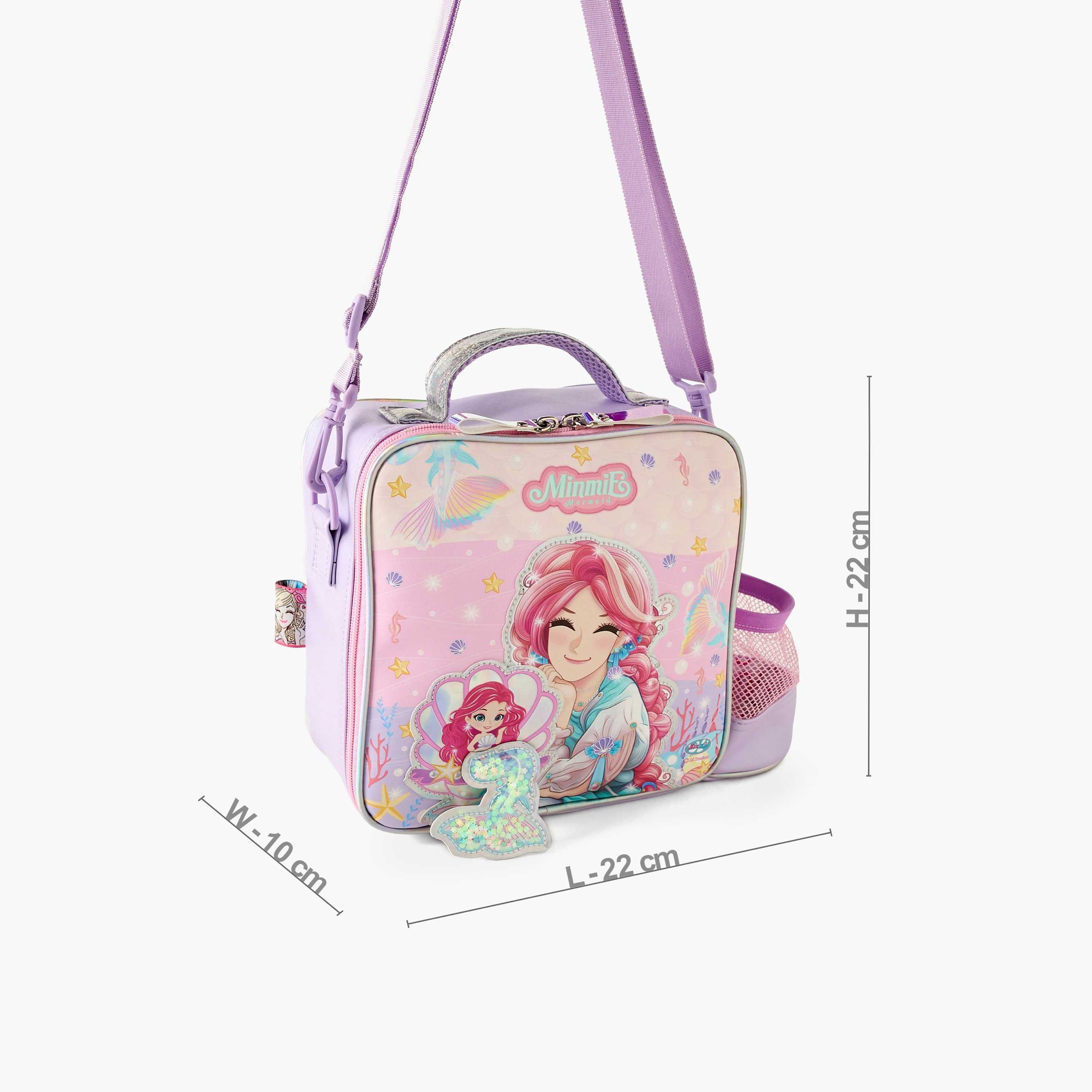 Minmie Mermaid Print Lunch Bag with Adjustable Strap and Zip Closure-school-lunchessentials-lunchbags-image-2