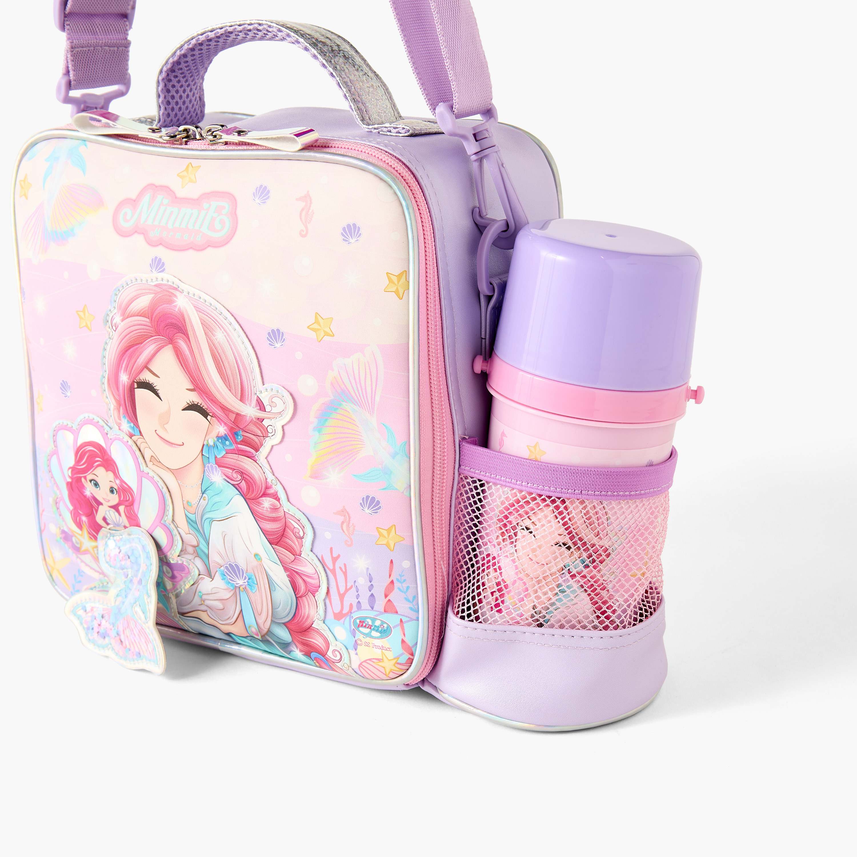 Minmie Mermaid Print Lunch Bag with Adjustable Strap and Zip Closure-school-lunchessentials-lunchbags-image-3