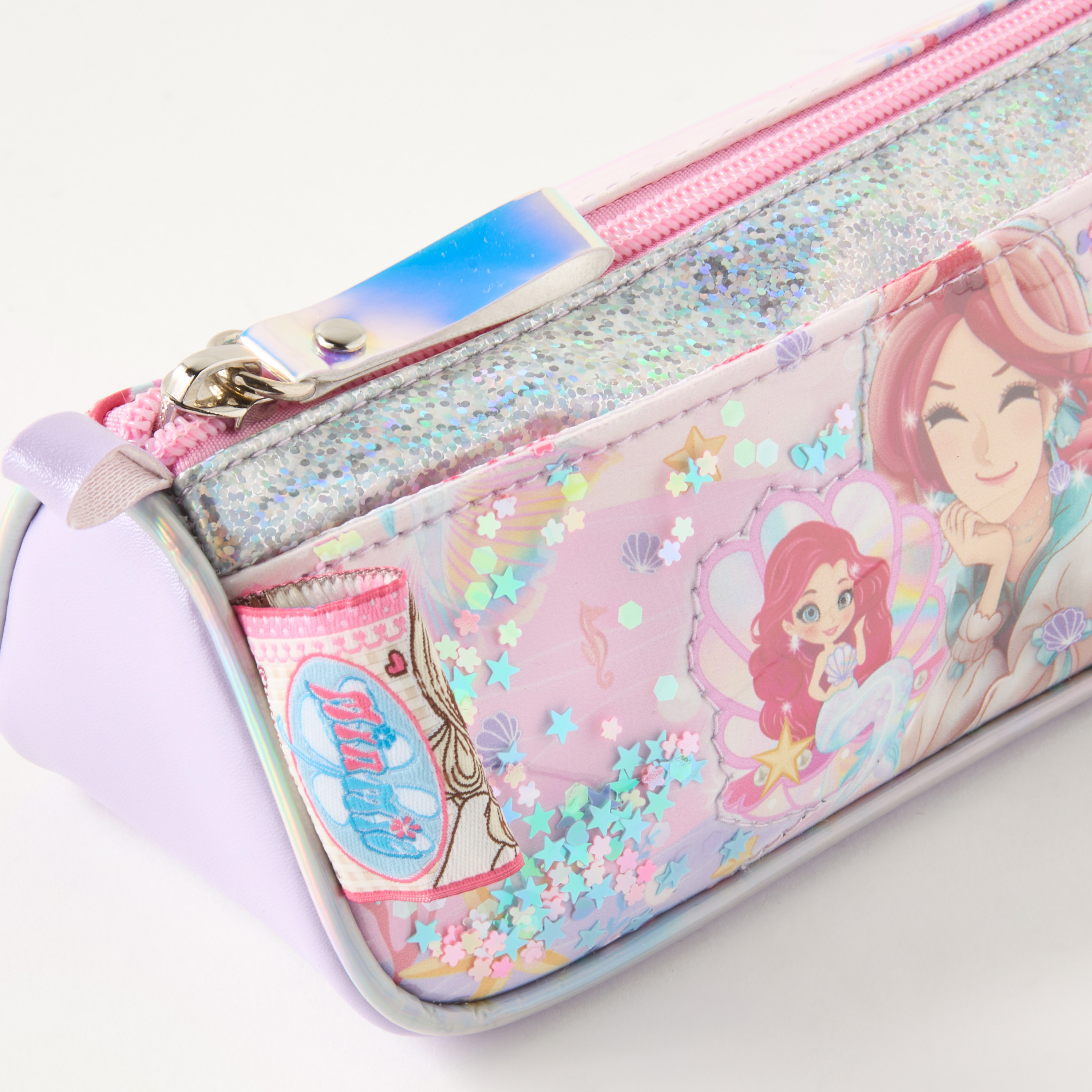 Minmie Mermaid Print Pencil Pouch with Zip Closure-school-stationery-pencilcases-image-3