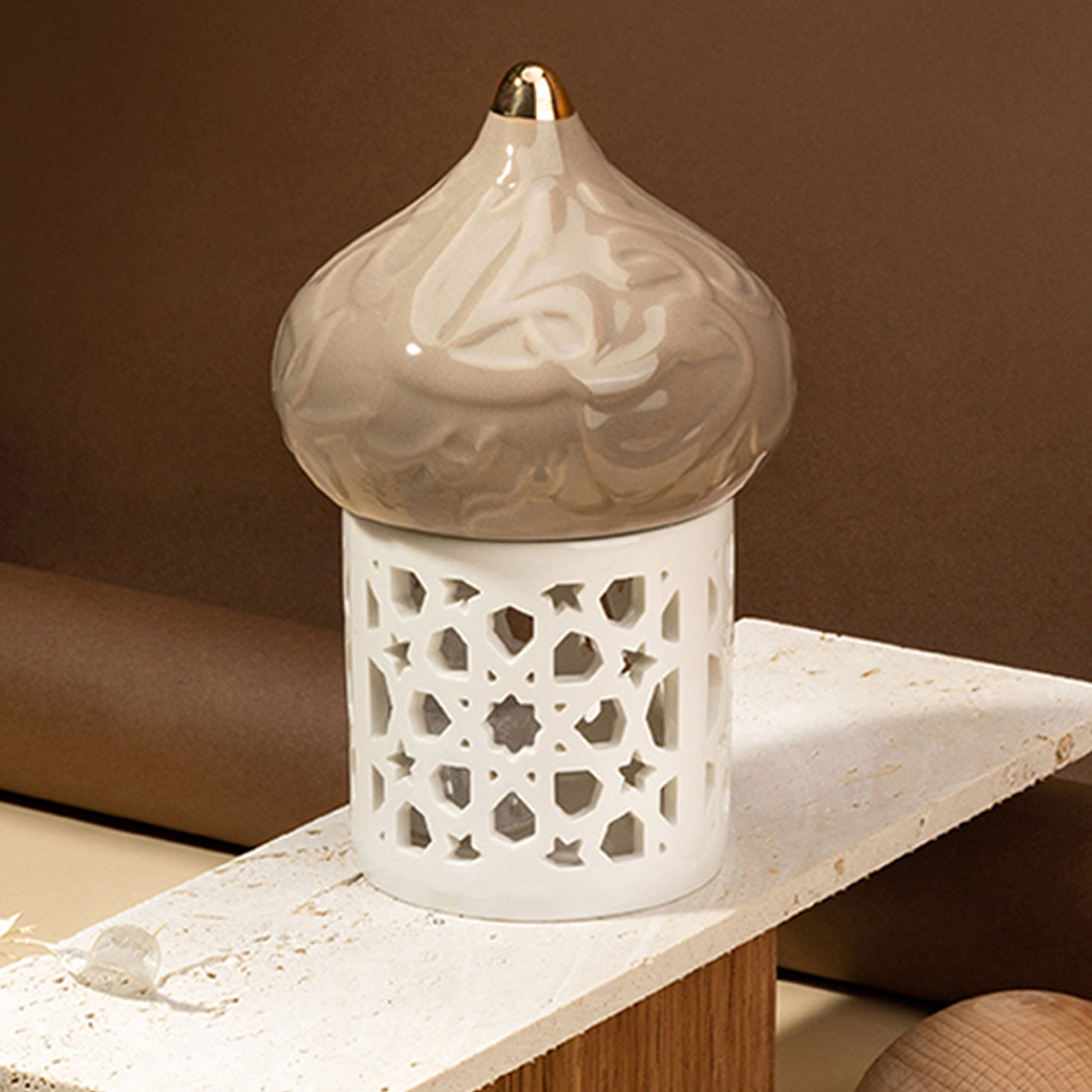 Otantik Diwan Cutout Detail Porcelain Tealight Candleholder - 16 cms-household-decor-candleholdersandlanterns-image-1