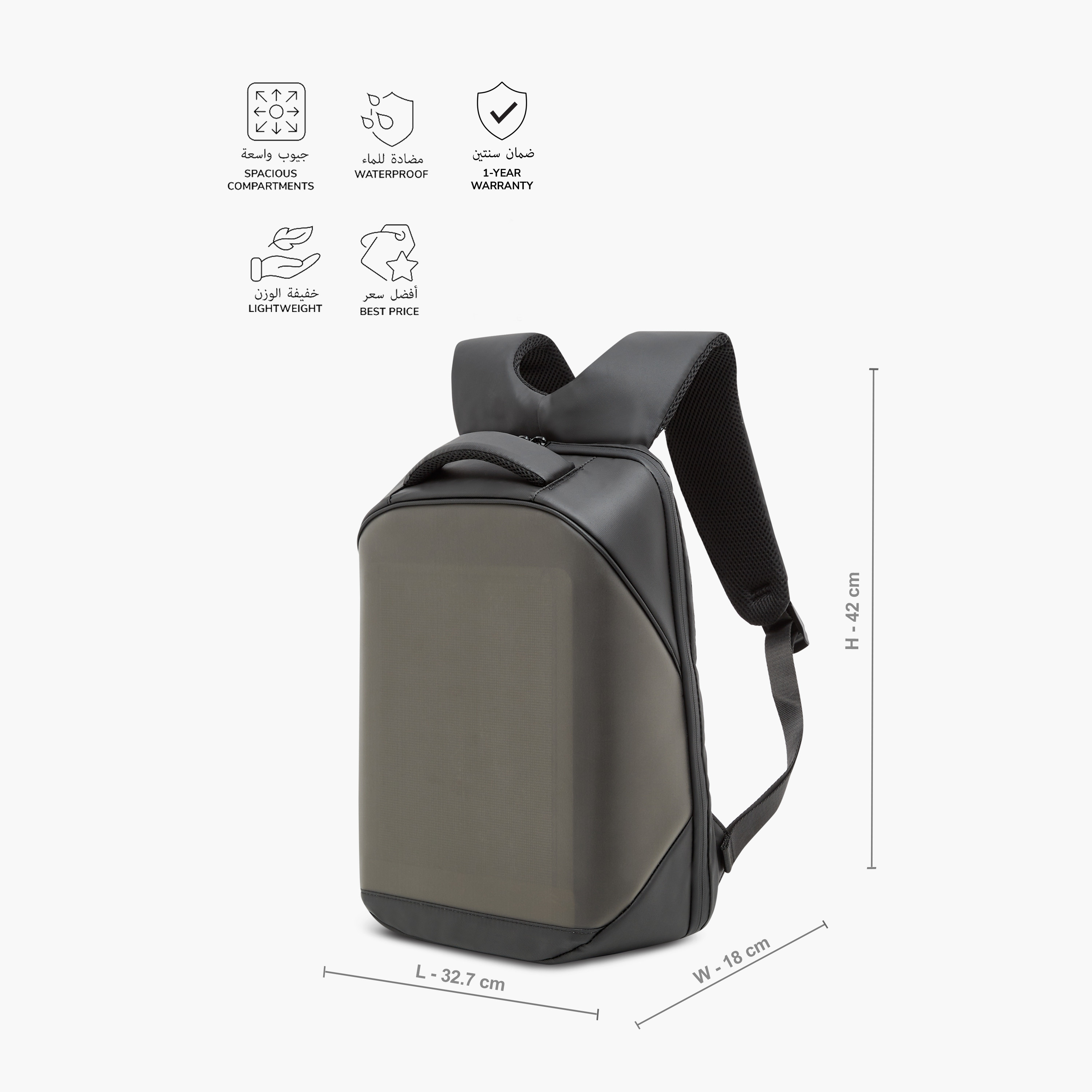 LED Backpack with Adjustable Straps and Zip Closure - 32.7x18x42 cms-men-bags-image-3