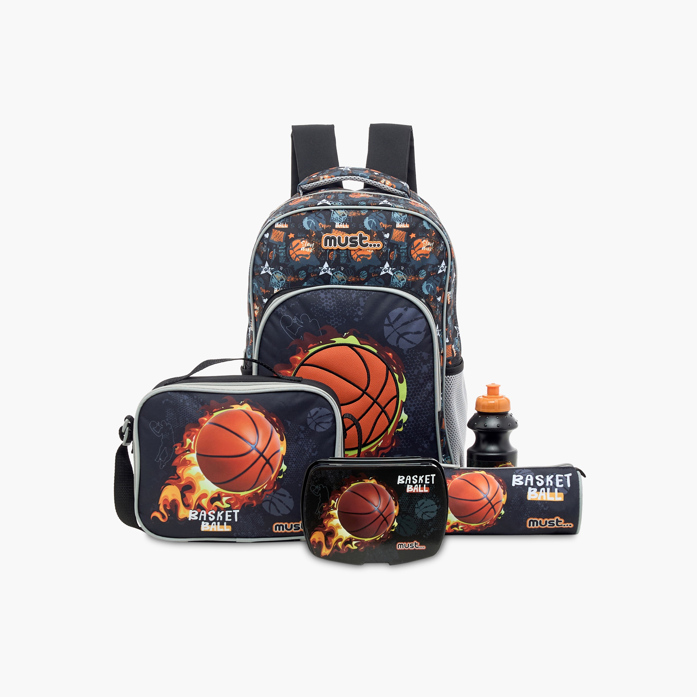 Must 5-Piece Basketball Print 16-inch Trolley Backpack Set - 43x30x13 cms-school-bagsandbackpacks-sets-image-1