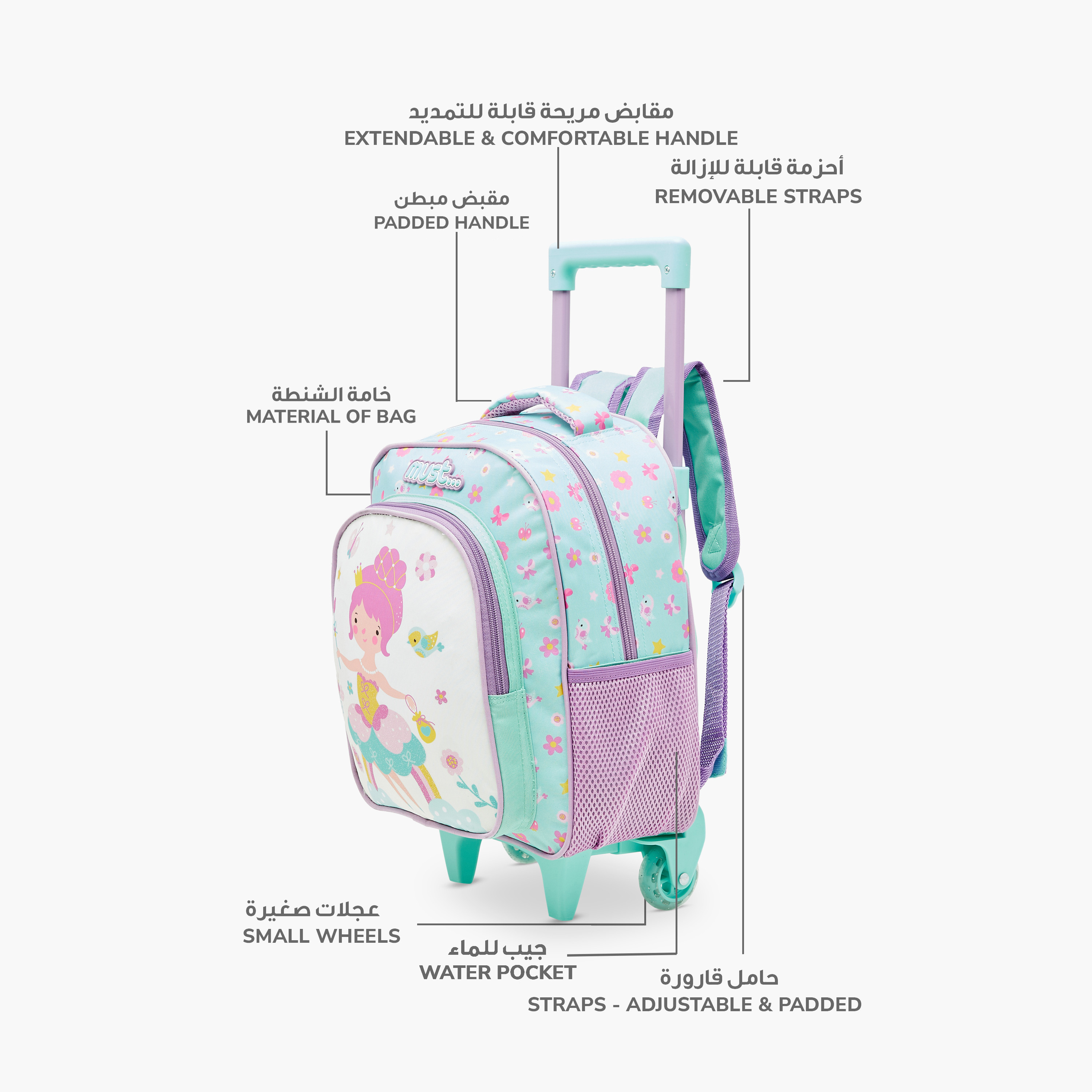 Must Printed Trolley Backpack with Lunch Bag and Pencil Case - 27X10X31 cms-school-bagsandbackpacks-trolleybags-image-6