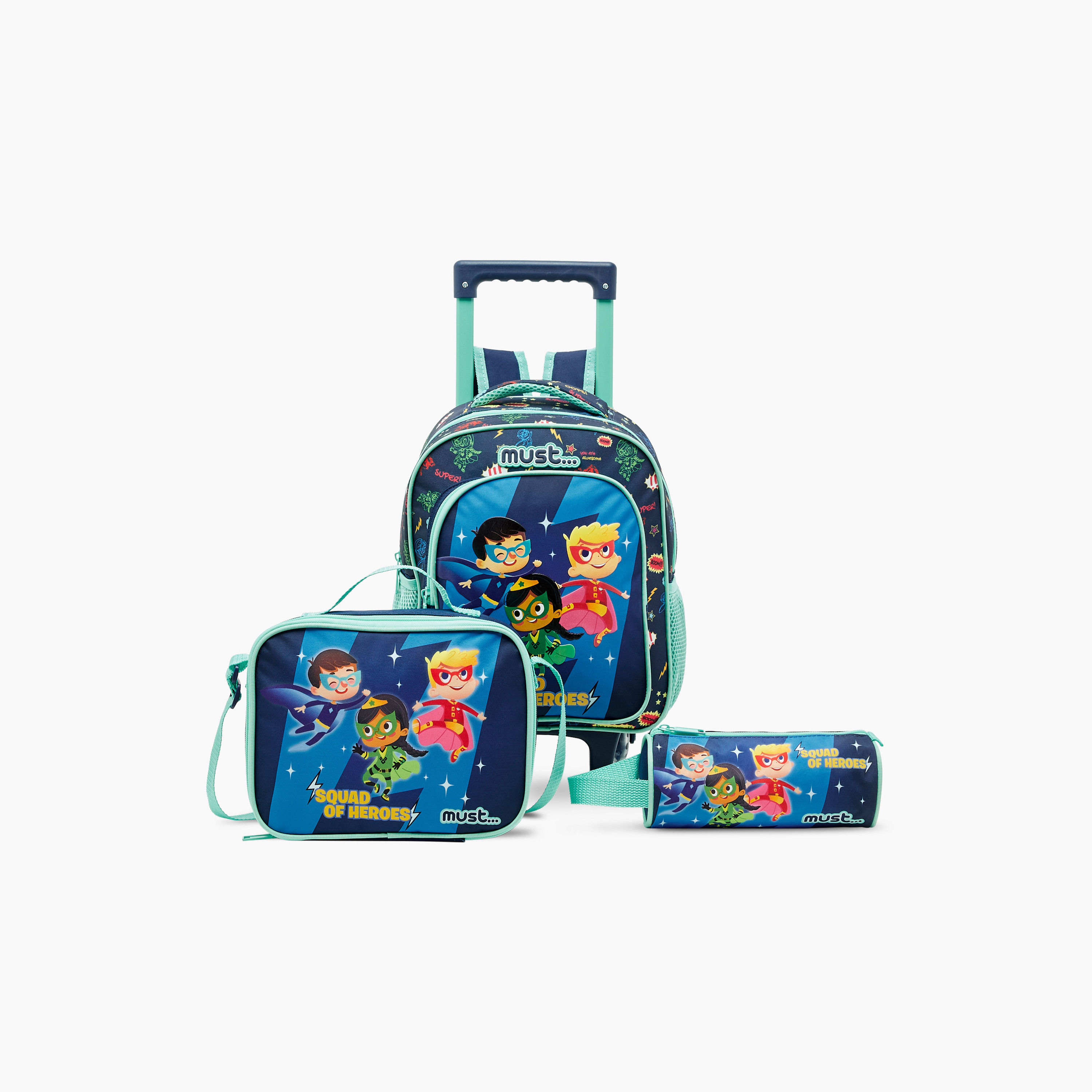 Must Graphic Print Trolley Backpack with Lunch Bag and Pencil Case - 27X10X31 cms-school-bagsandbackpacks-trolleybags-image-1