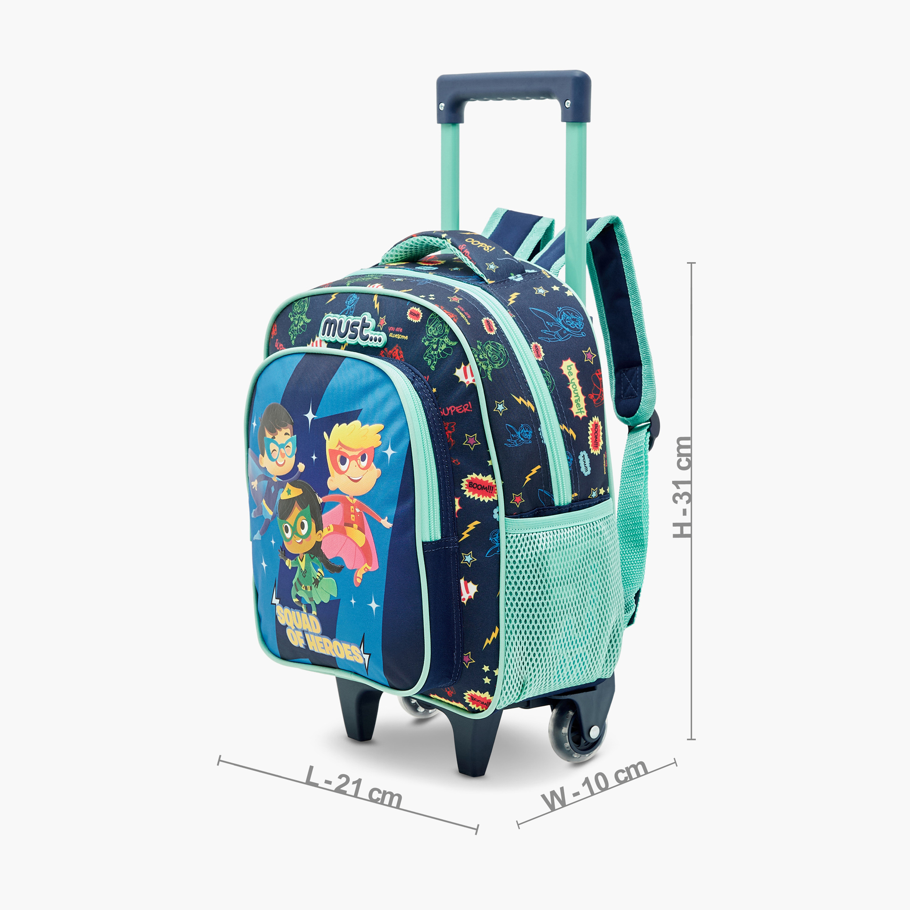 Must Graphic Print Trolley Backpack with Lunch Bag and Pencil Case - 27X10X31 cms-school-bagsandbackpacks-trolleybags-image-2