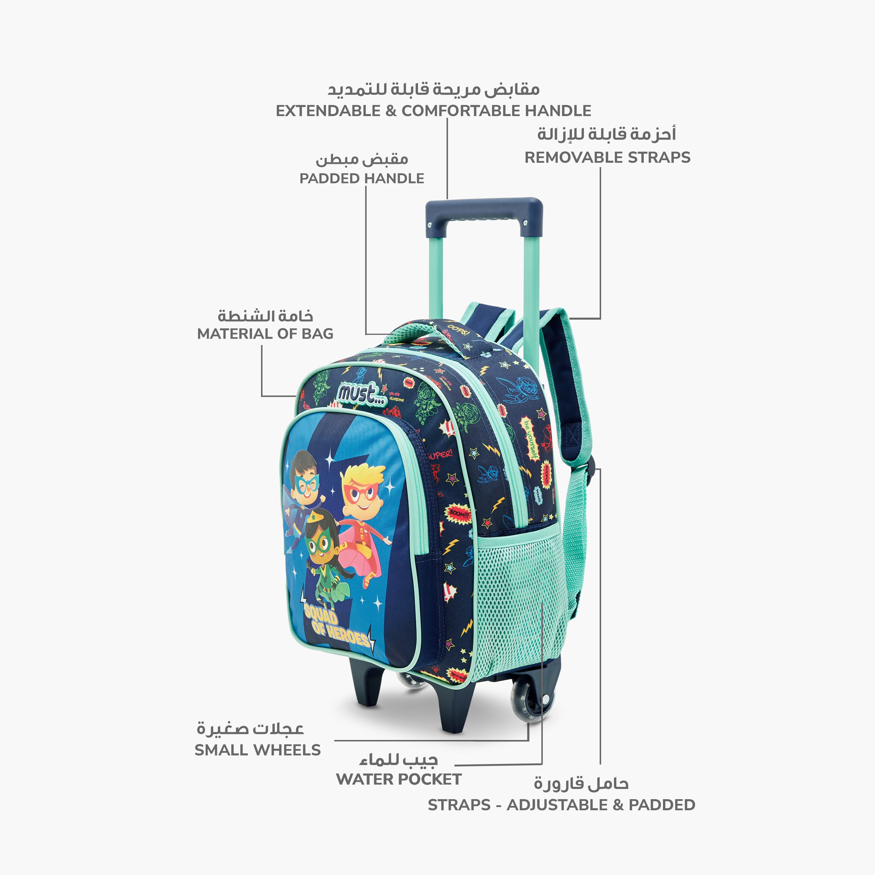 Must Graphic Print Trolley Backpack with Lunch Bag and Pencil Case - 27X10X31 cms-school-bagsandbackpacks-trolleybags-image-6