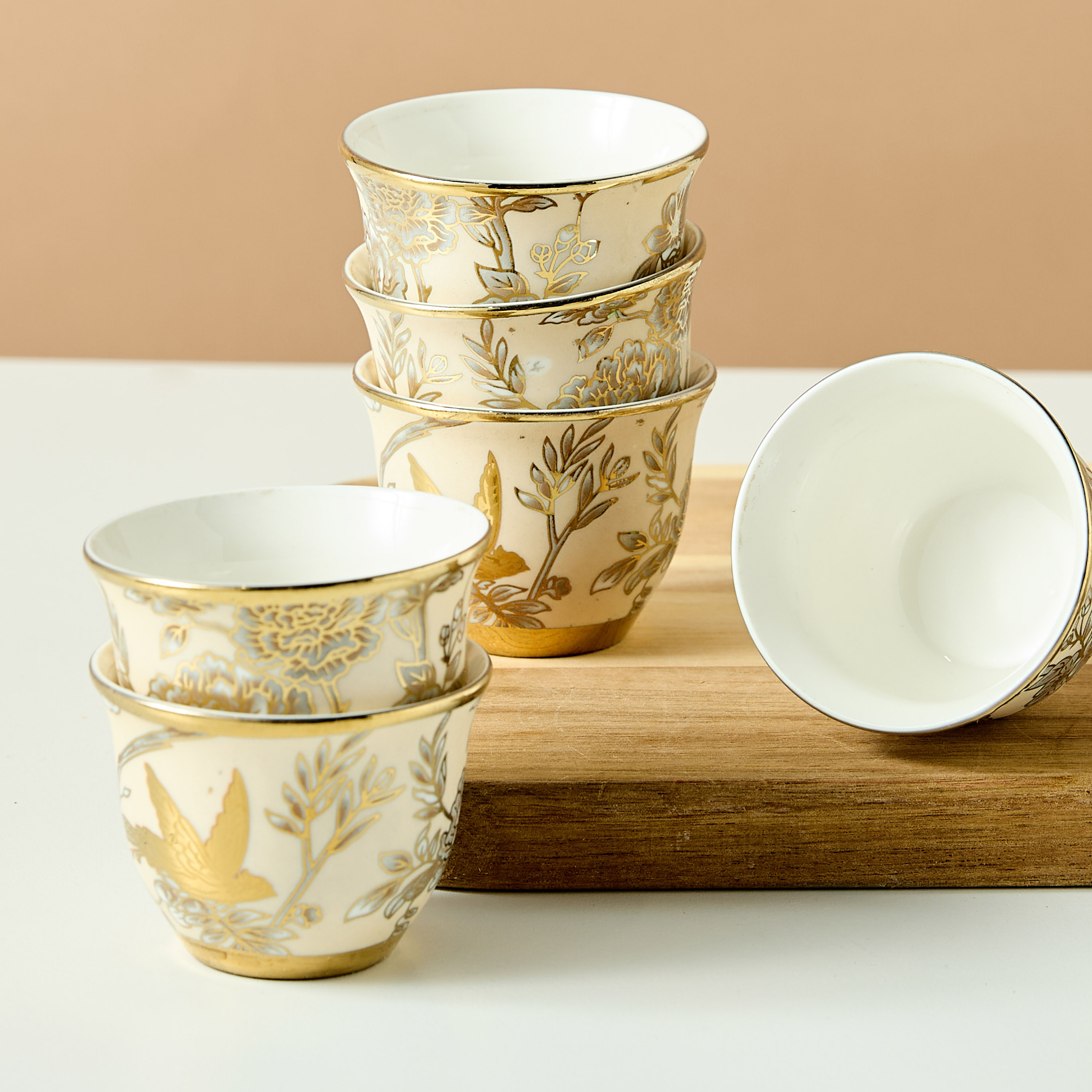 Zahra Floral Print 6-Piece Cawa Cup Set - 80 ml-household-dining-teaandcoffee-teaandcoffeesets-image-2