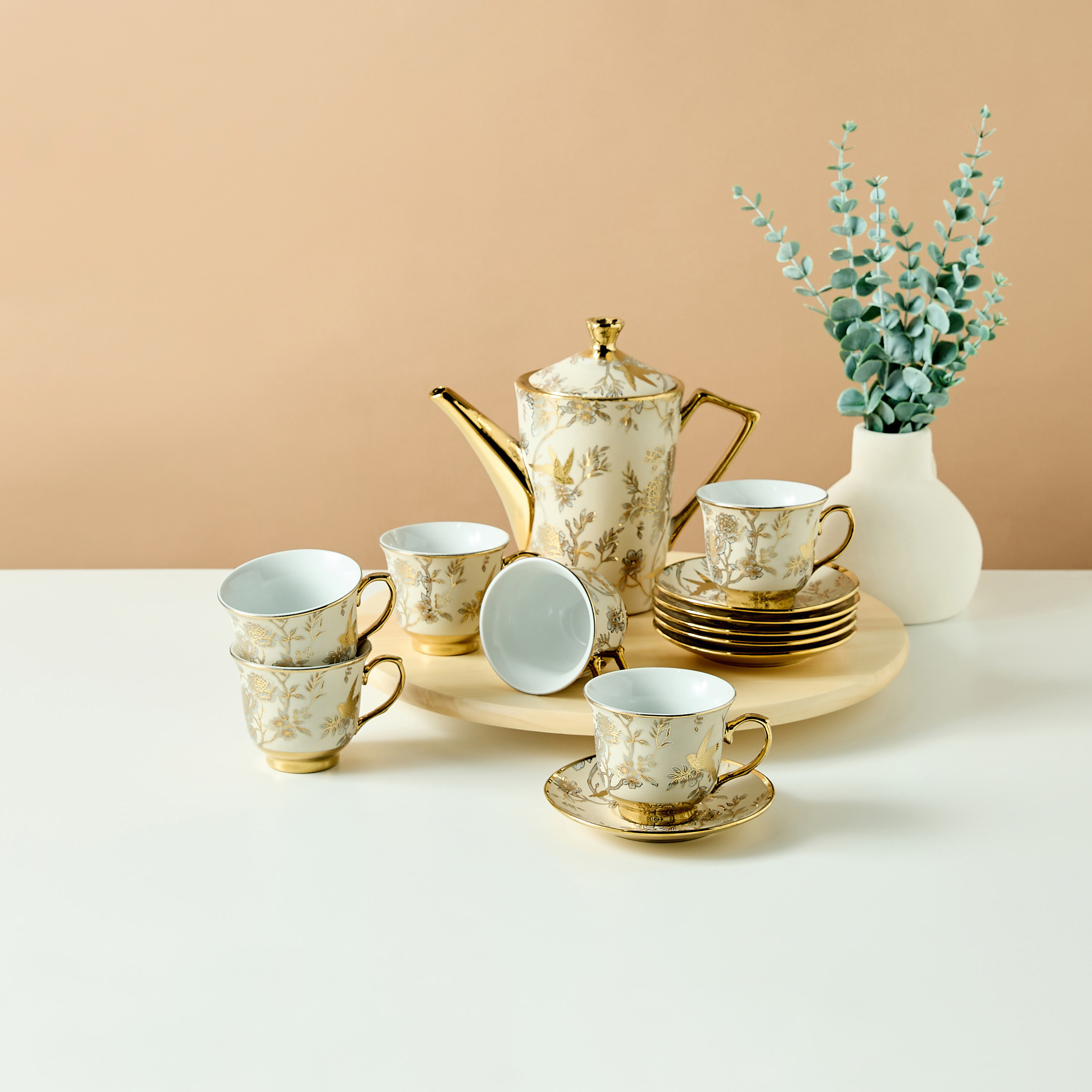 Floral Print 13-Piece Cup and Saucer Set with Teapot - 220 ml-household-dining-teaandcoffee-teaandcoffeesets-image-1