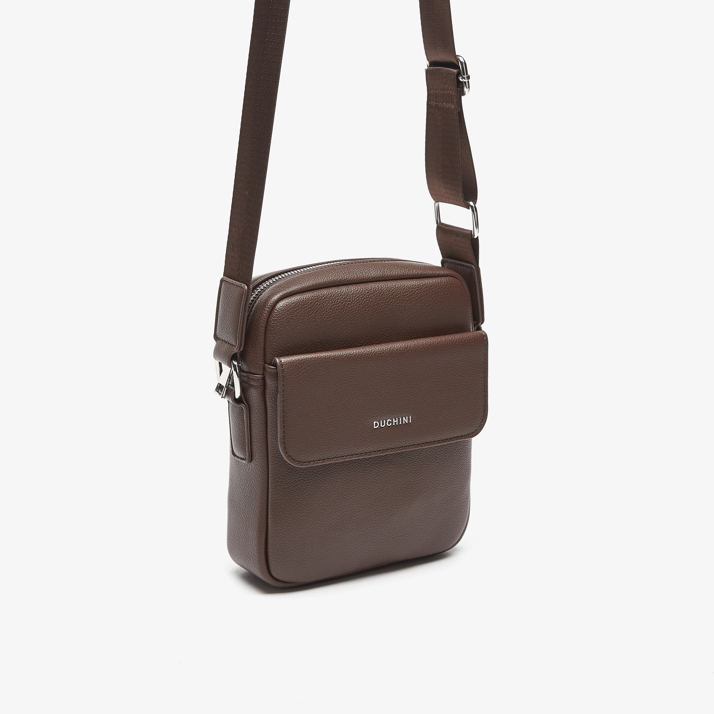 Duchini Plain Crossbody Bag with Adjustable Strap and Zip Closure-men-bags-image-3