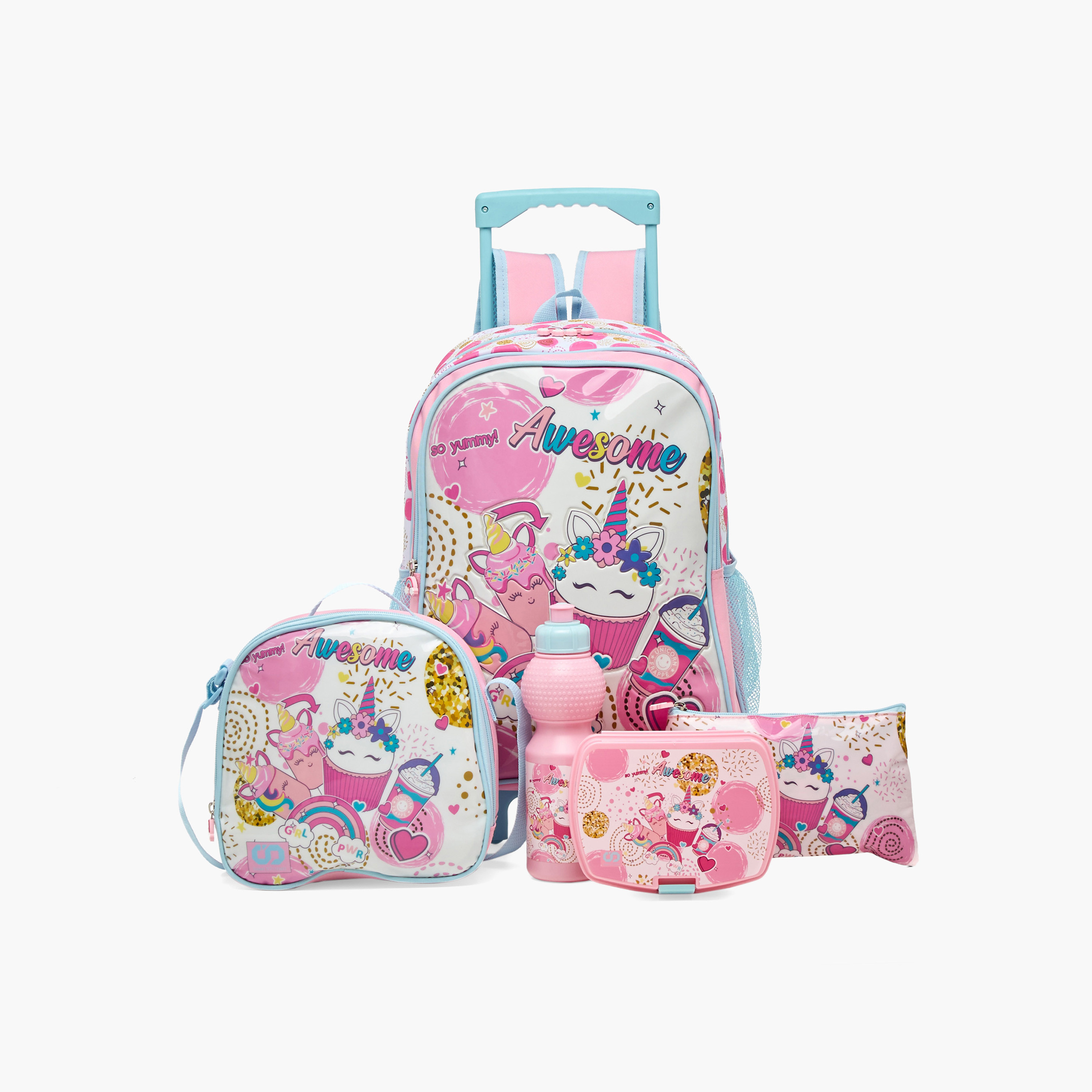 طقم شنطة ظهر ترولي بطبعات حورية بحر 5-Piece قطع من سامي ستوديو - 16 بوصة-school-bagsandbackpacks-trolleybags-image-1