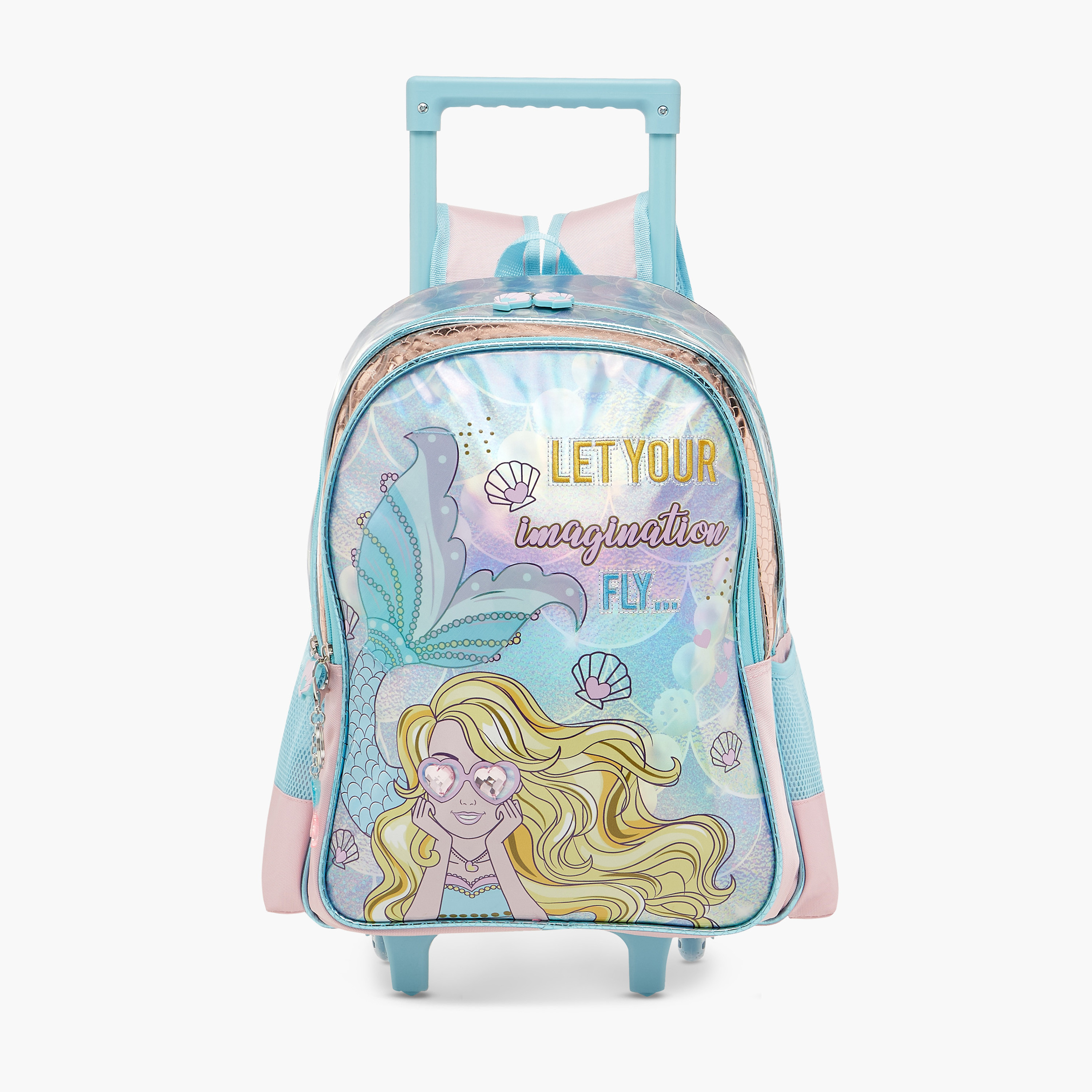 SAMI STUDIO Mermaid Print Trolley Backpack with Retractable Handle - 33x14x45 cms-school-bagsandbackpacks-trolleybags-image-1