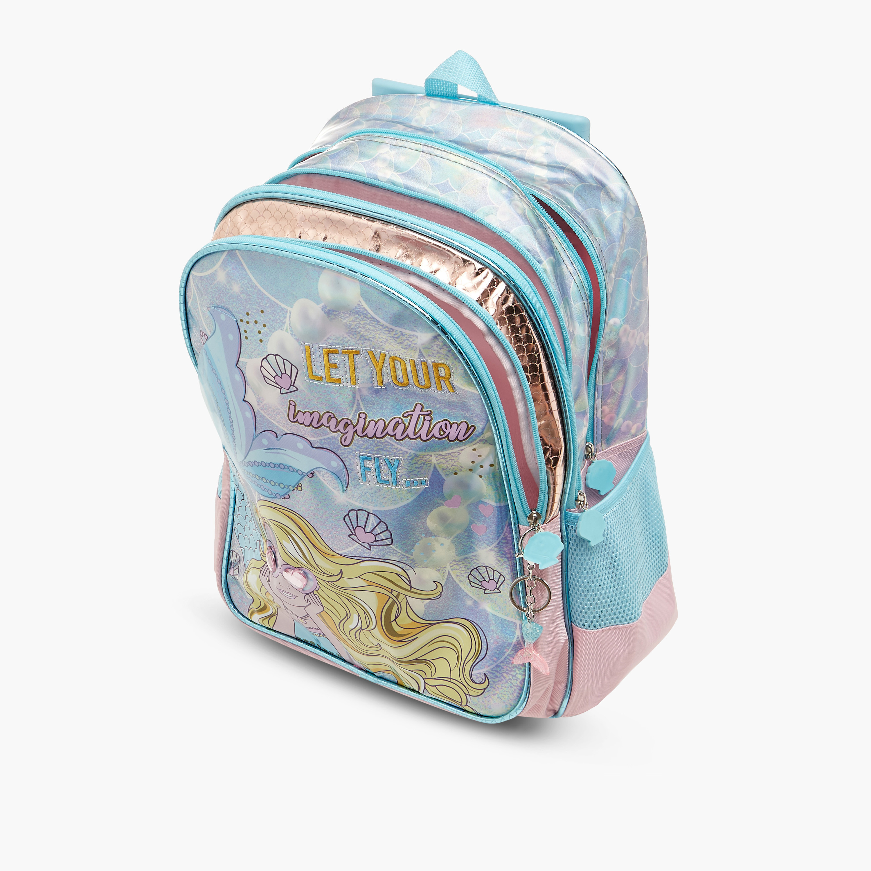 SAMI STUDIO Mermaid Print Trolley Backpack with Retractable Handle - 33x14x45 cms-school-bagsandbackpacks-trolleybags-image-12