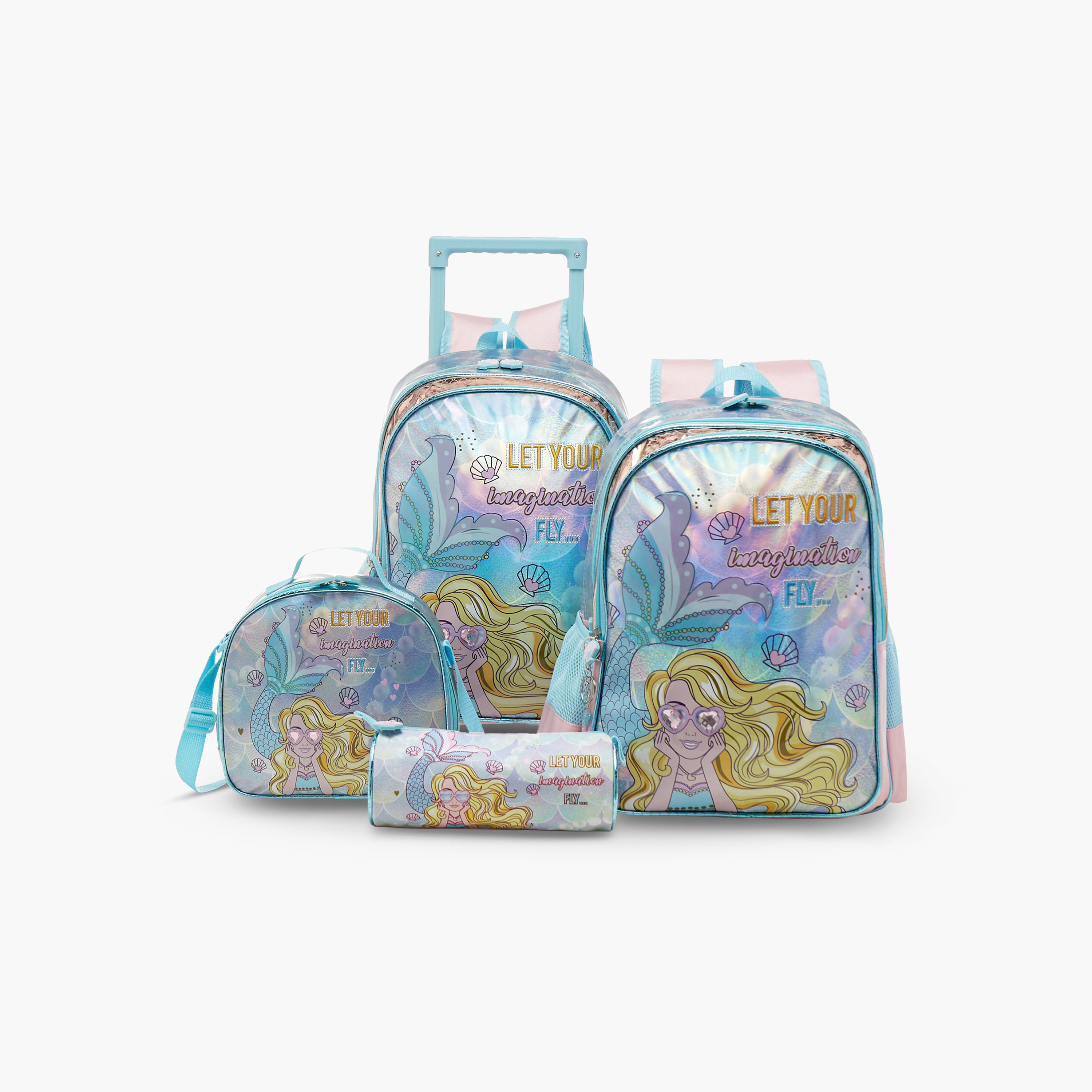 SAMI STUDIO Mermaid Print Trolley Backpack with Retractable Handle - 33x14x45 cms-school-bagsandbackpacks-trolleybags-image-14