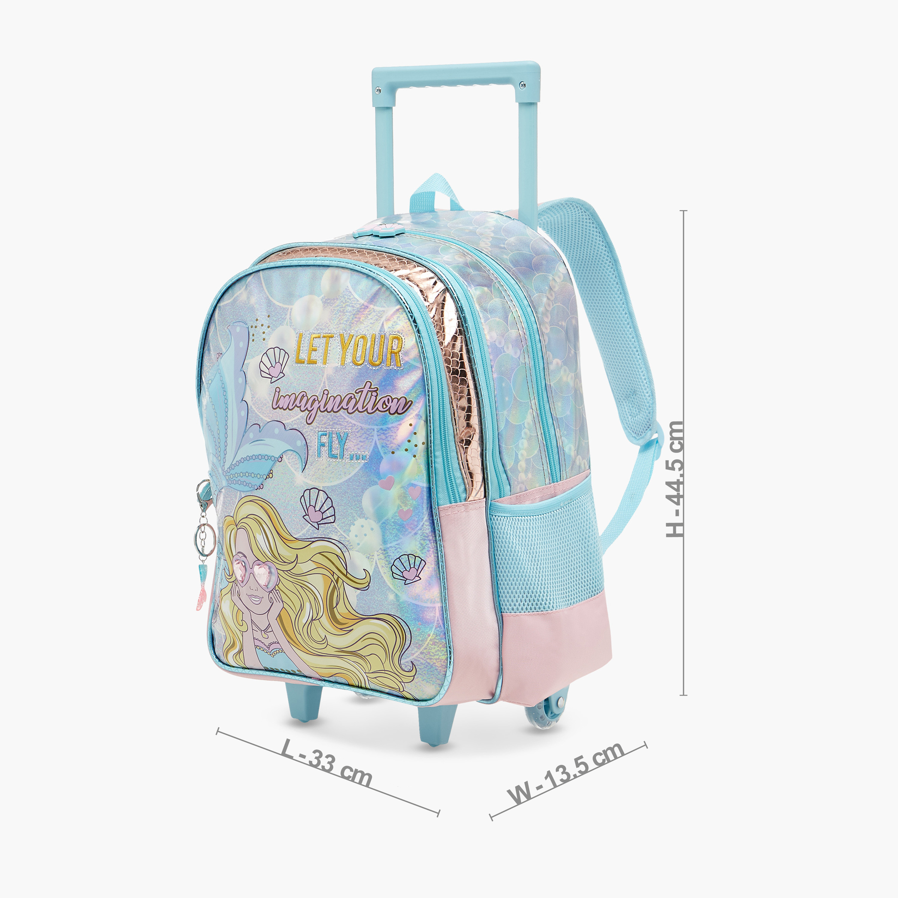 SAMI STUDIO Mermaid Print Trolley Backpack with Retractable Handle - 33x14x45 cms-school-bagsandbackpacks-trolleybags-image-2