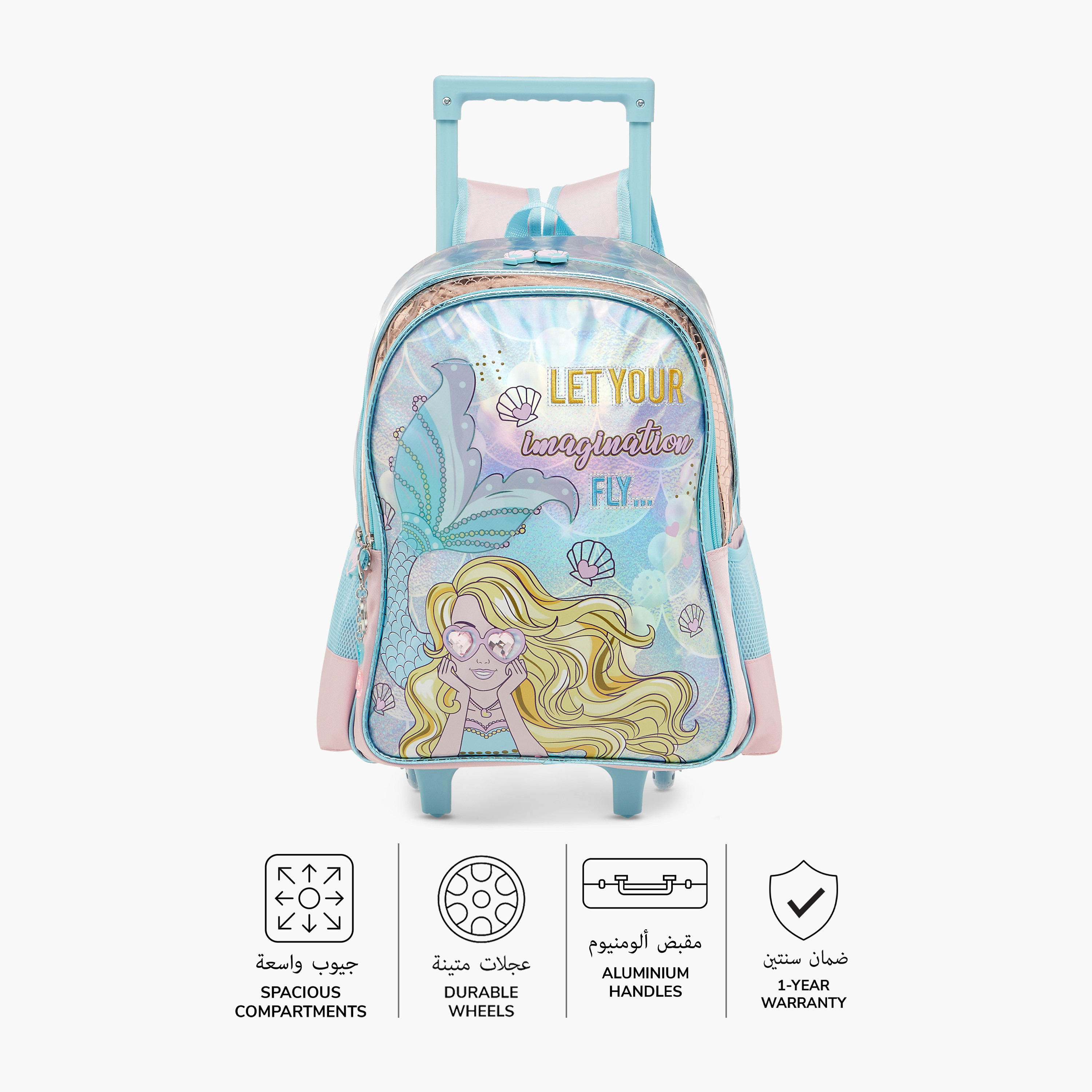 SAMI STUDIO Mermaid Print Trolley Backpack with Retractable Handle - 33x14x45 cms-school-bagsandbackpacks-trolleybags-image-4