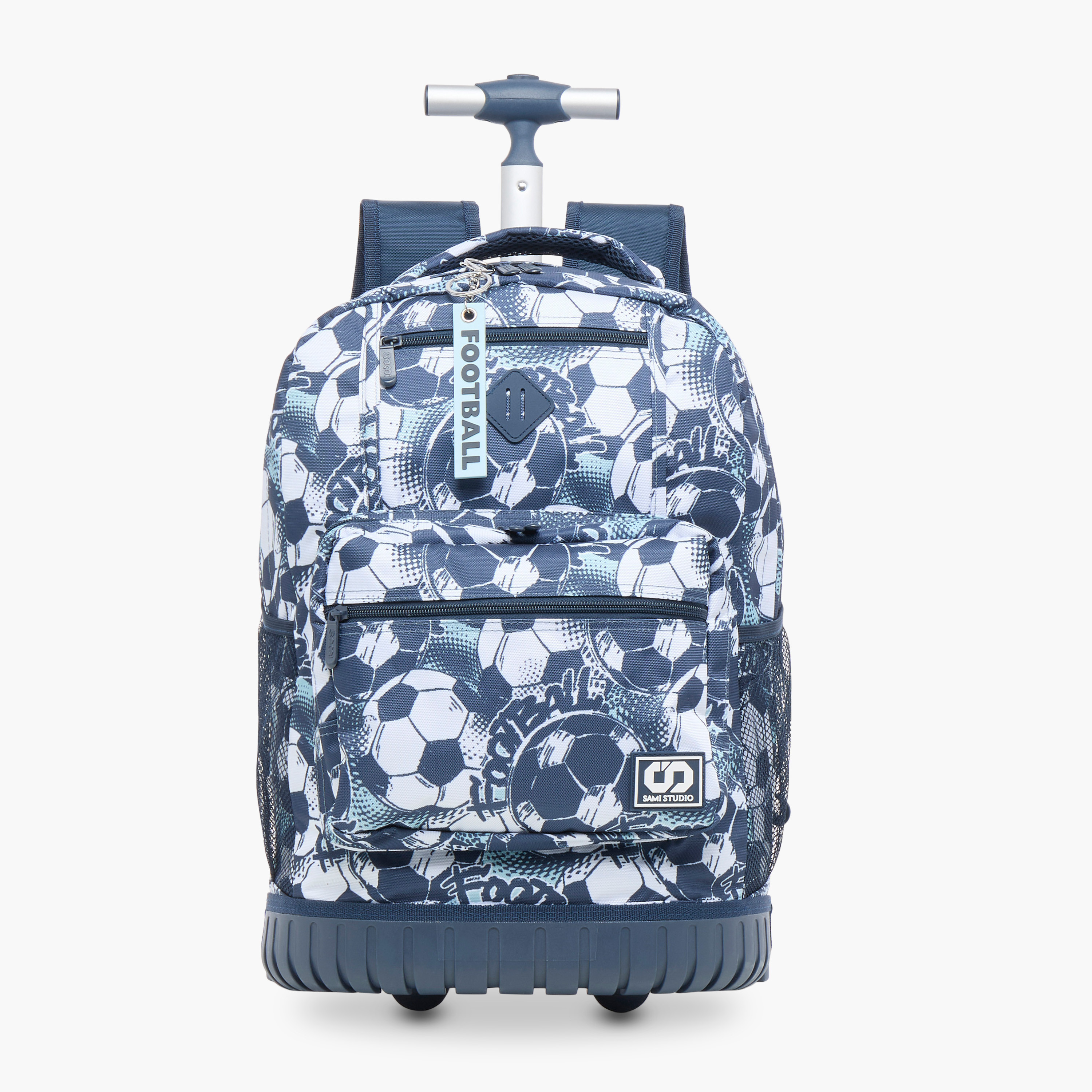 SAMI STUDIO 18-inch Football Print Trolley Backpack with Retractable Handle - 43x32x18 cms-cpkids-backtoschool-schoolbagsandbackpacks-trolleybags-image-1