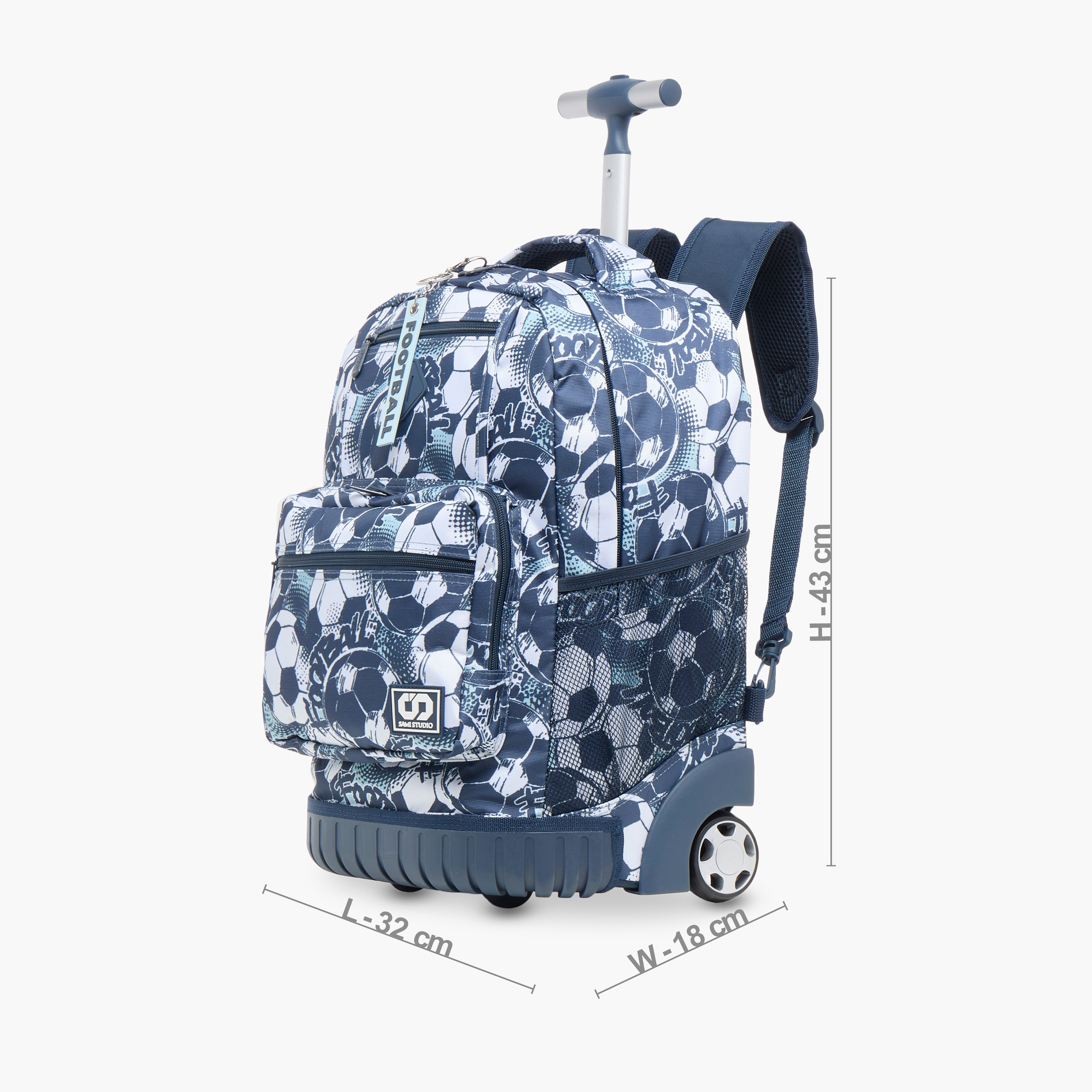 SAMI STUDIO 18-inch Football Print Trolley Backpack with Retractable Handle - 43x32x18 cms-cpkids-backtoschool-schoolbagsandbackpacks-trolleybags-image-2
