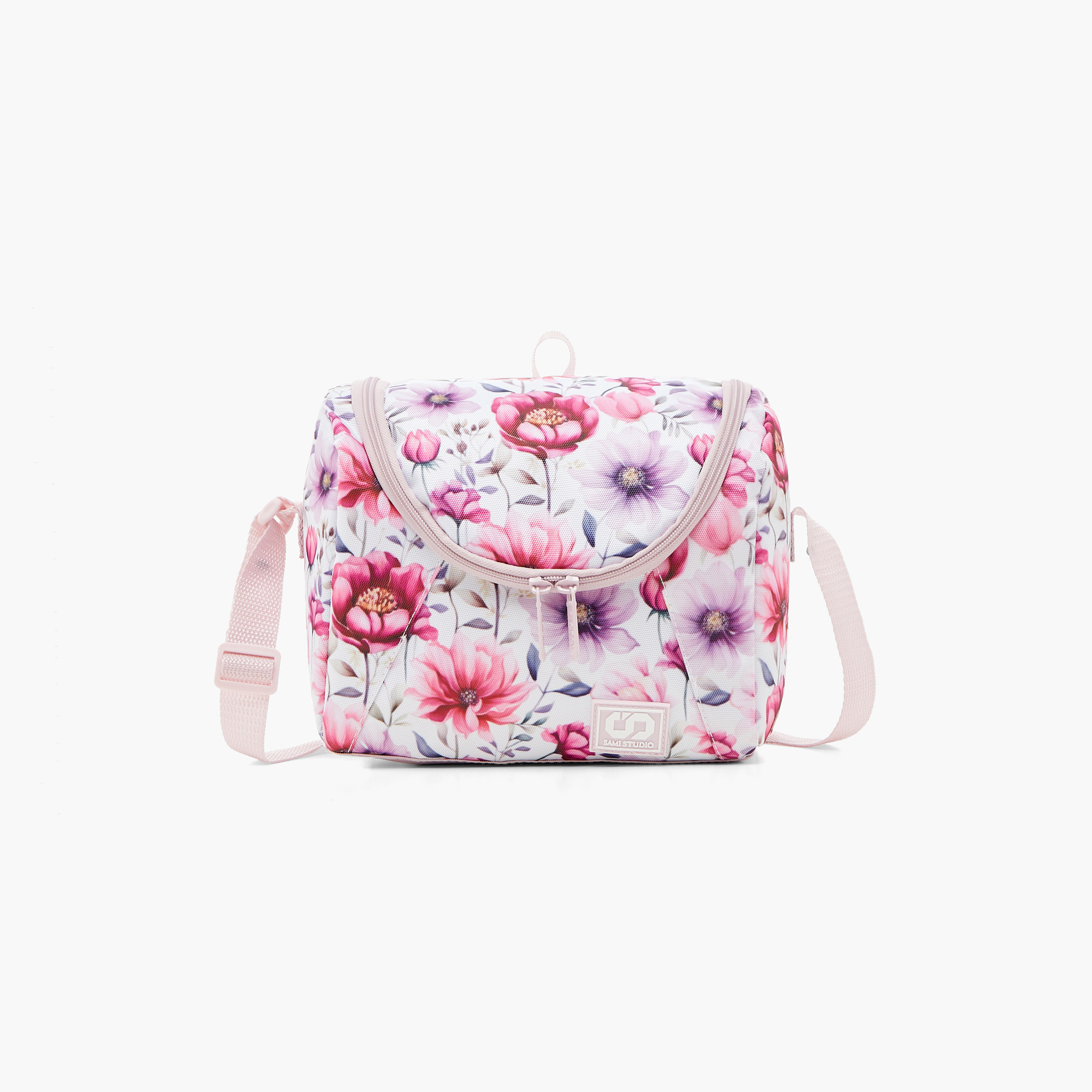 شنطة غداء بطبعات زهرية بحزام قابل للتعديل وسحاب إغلاق من سامي ستوديو-school-lunchessentials-lunchbags-image-1