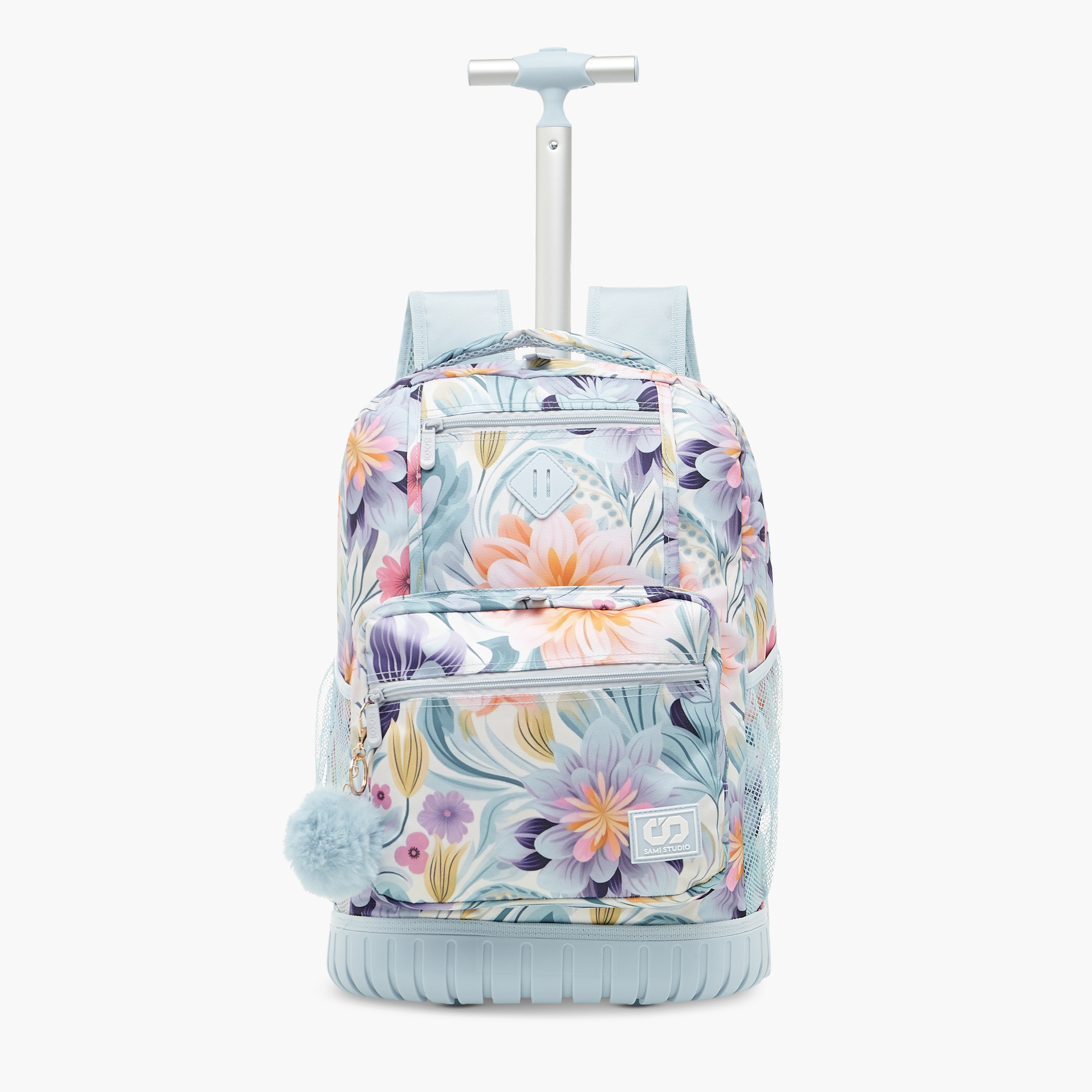 SAMI STUDIO Floral Print Trolley Backpack with Retractable Handle - 43x32x18 cms-school-bagsandbackpacks-trolleybags-image-1