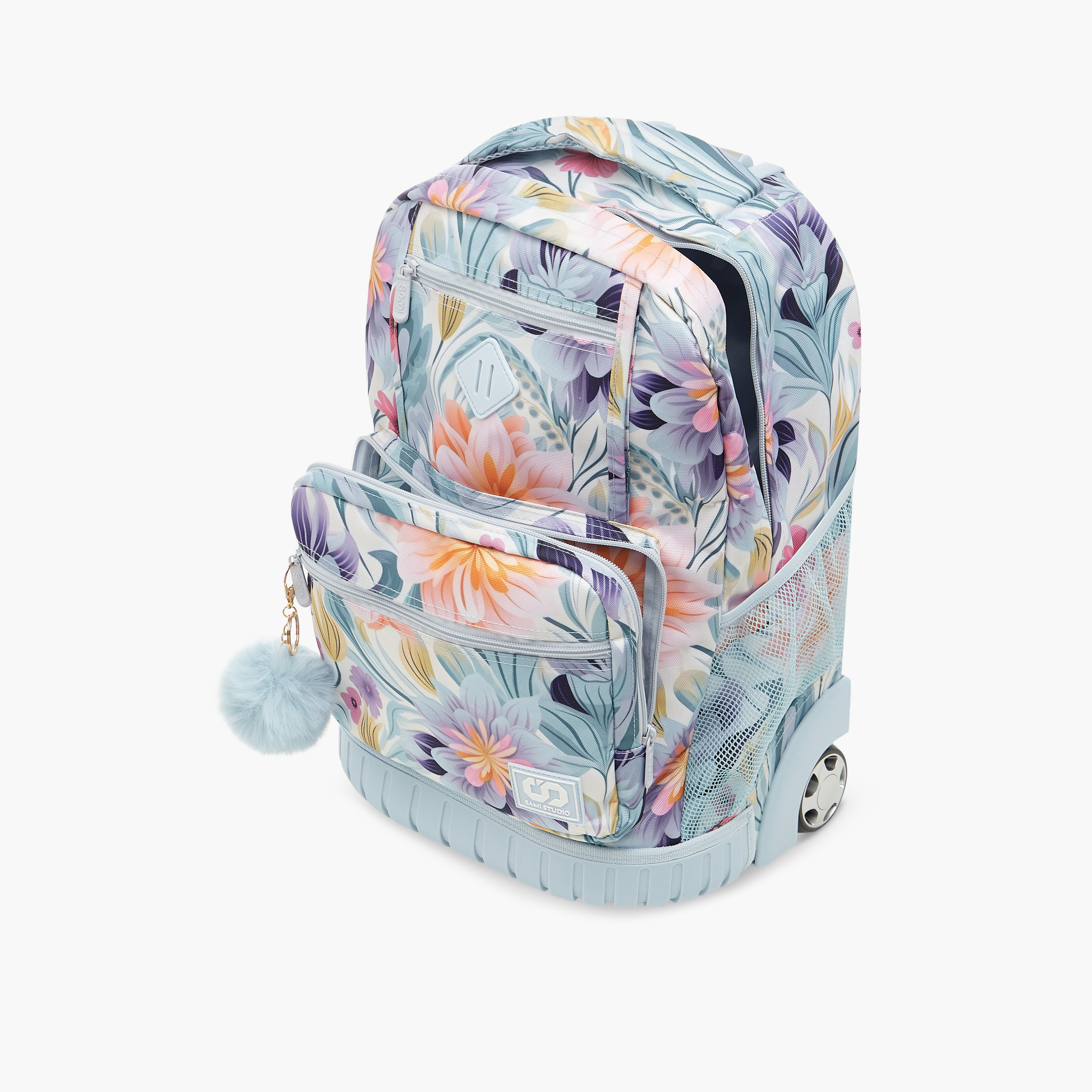 SAMI STUDIO Floral Print Trolley Backpack with Retractable Handle - 43x32x18 cms-school-bagsandbackpacks-trolleybags-image-12