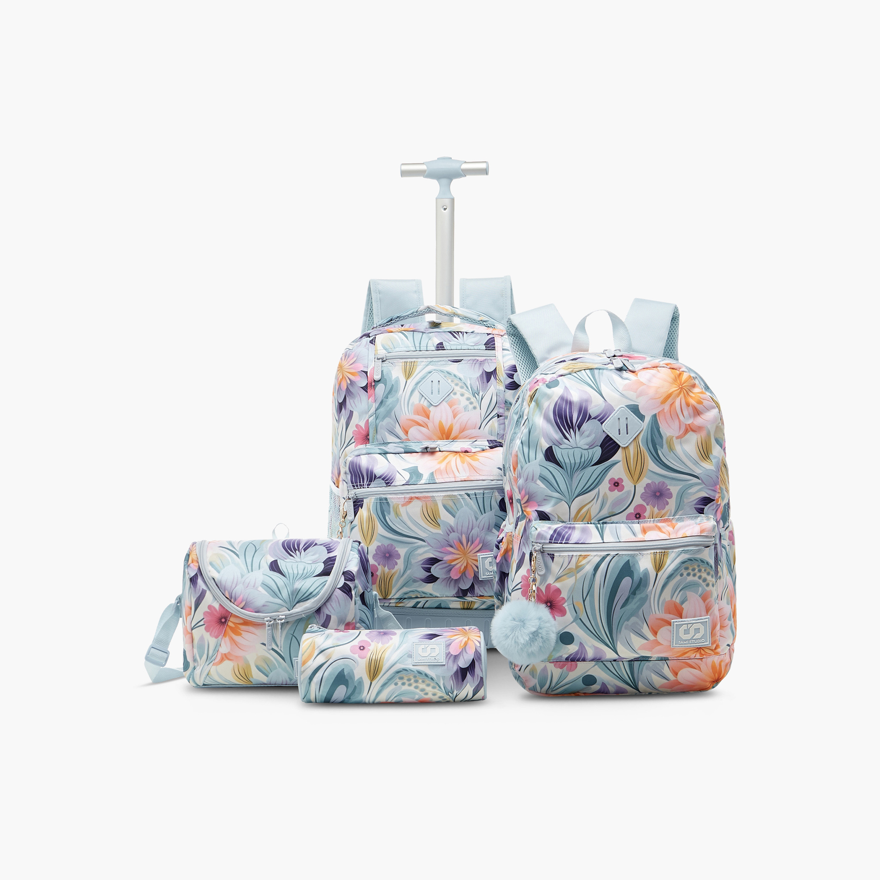 SAMI STUDIO Floral Print Trolley Backpack with Retractable Handle - 43x32x18 cms-school-bagsandbackpacks-trolleybags-image-14