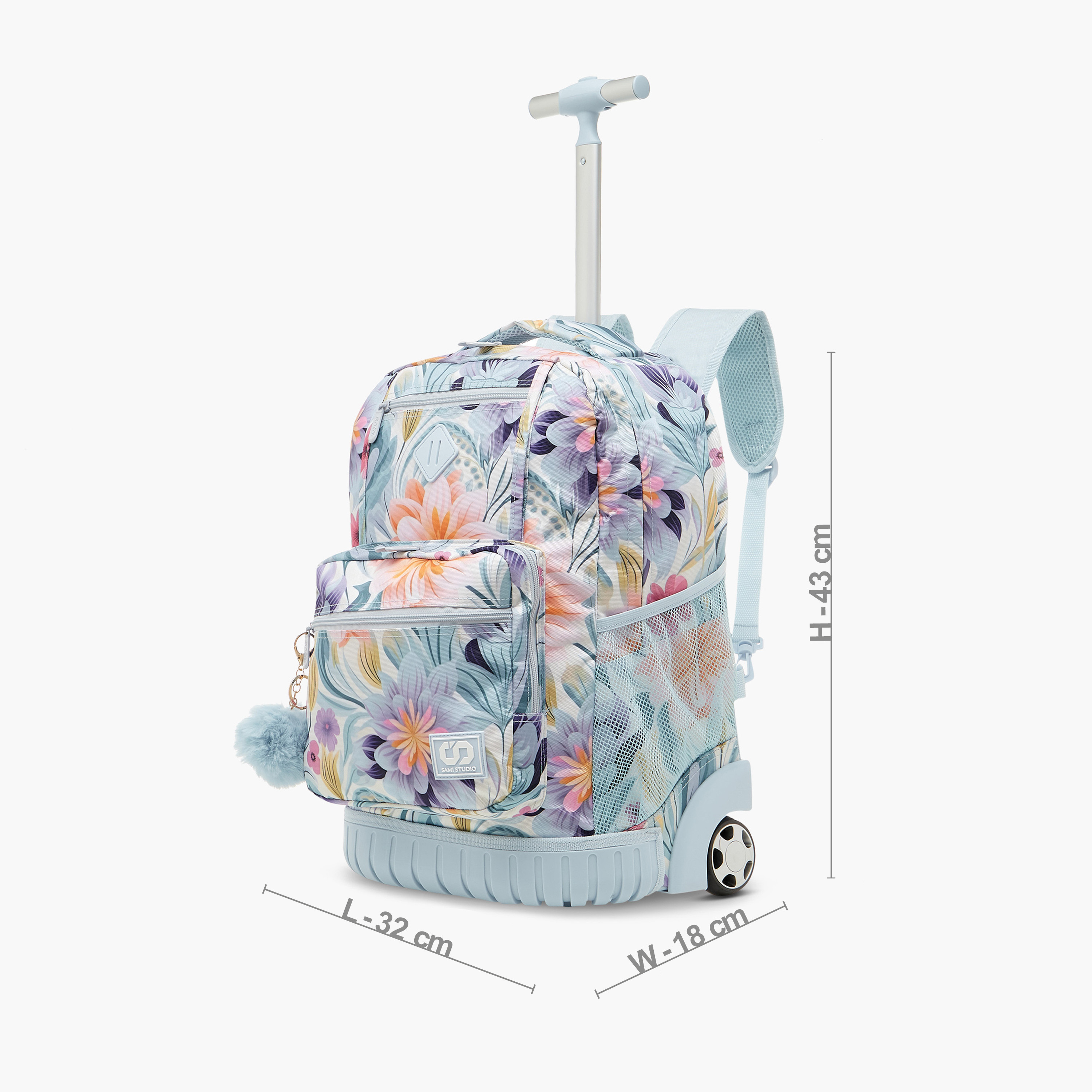 SAMI STUDIO Floral Print Trolley Backpack with Retractable Handle - 43x32x18 cms-school-bagsandbackpacks-trolleybags-image-2