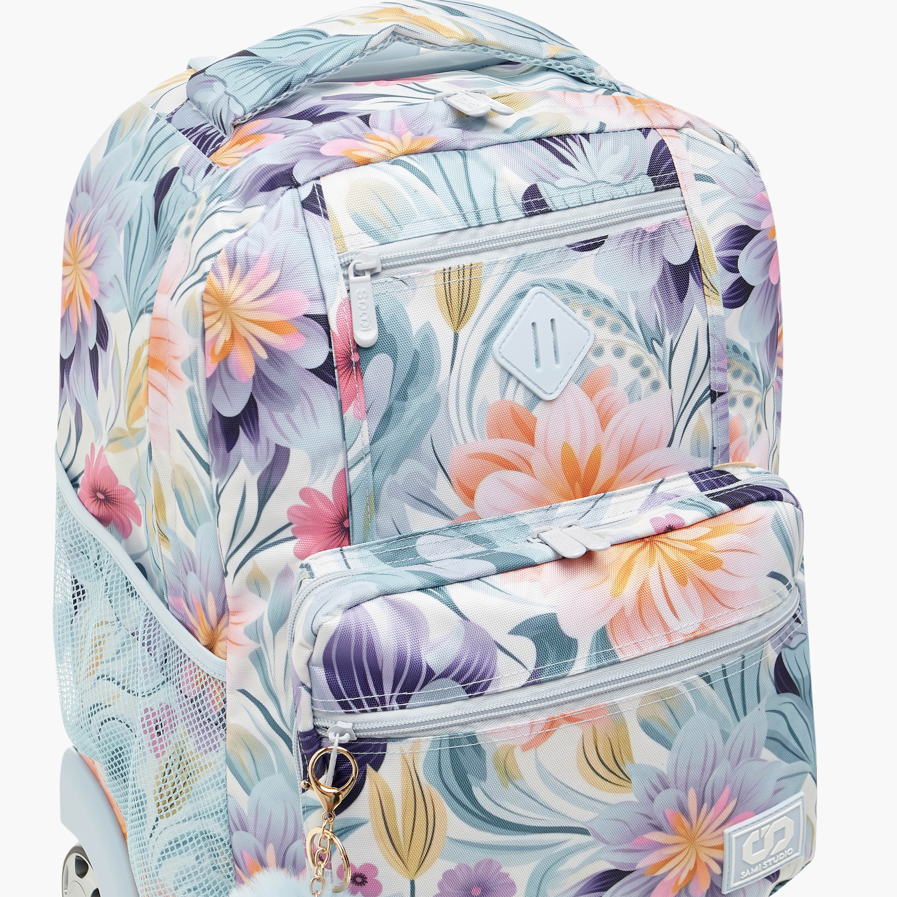 SAMI STUDIO Floral Print Trolley Backpack with Retractable Handle - 43x32x18 cms-school-bagsandbackpacks-trolleybags-image-8