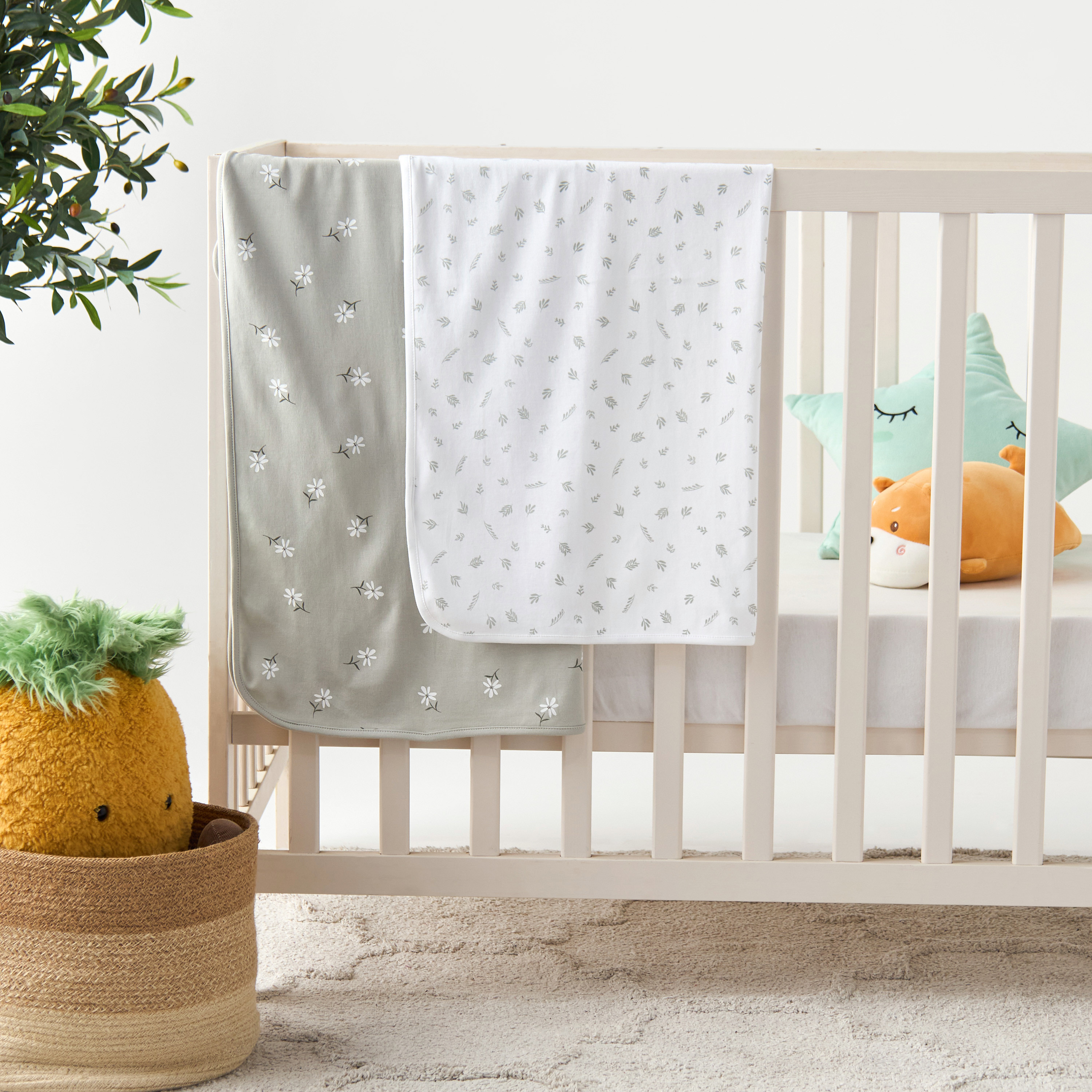 Juniors Floral Print 2-Piece Receiving Blanket Set -  70x70 cm-baby-nursery-blanketsandswaddles-receivingblankets-image-1