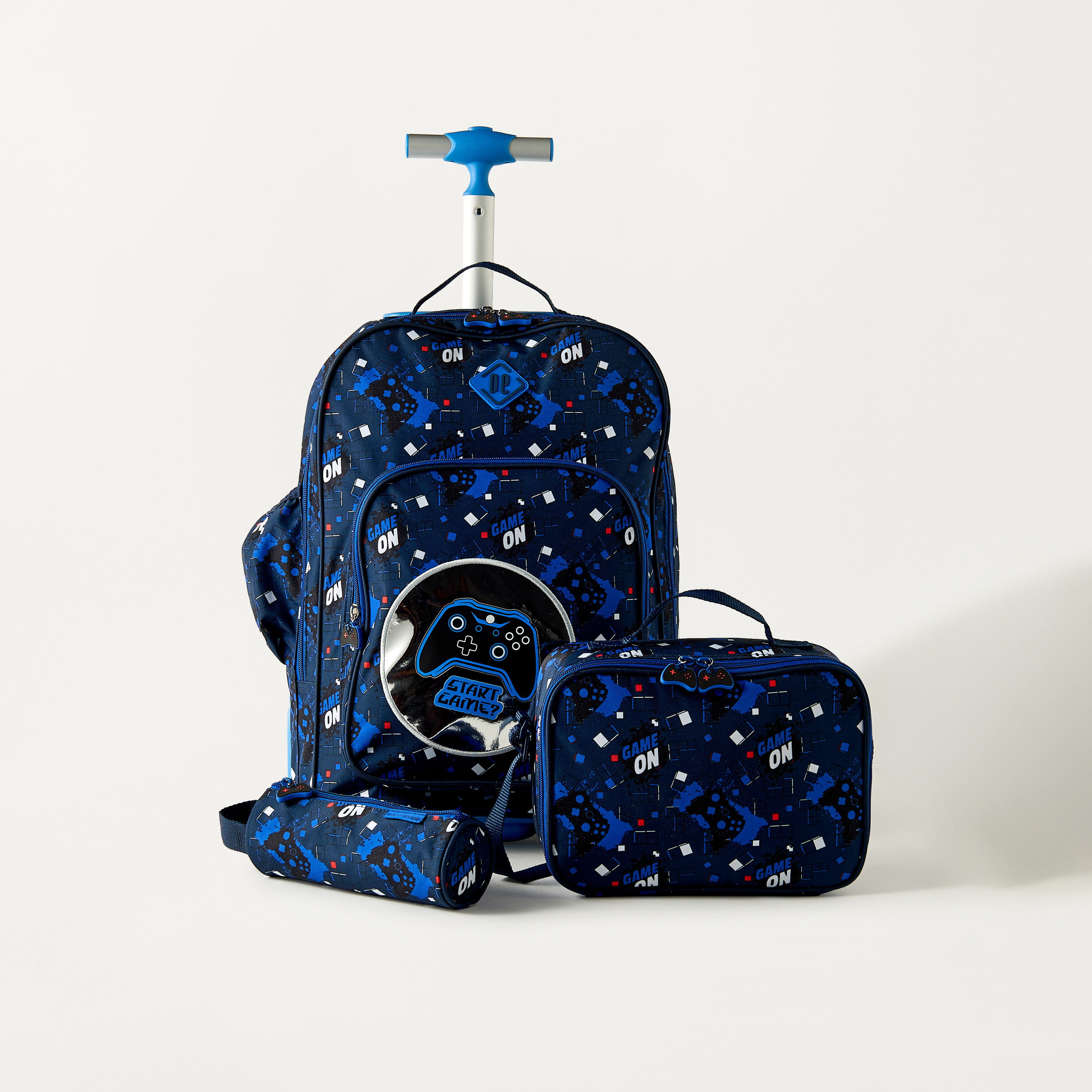 Gamer Print Trolley Backpack with Lunch Bag and Pencil Pouch-school-bagsandbackpacks-sets-image-1