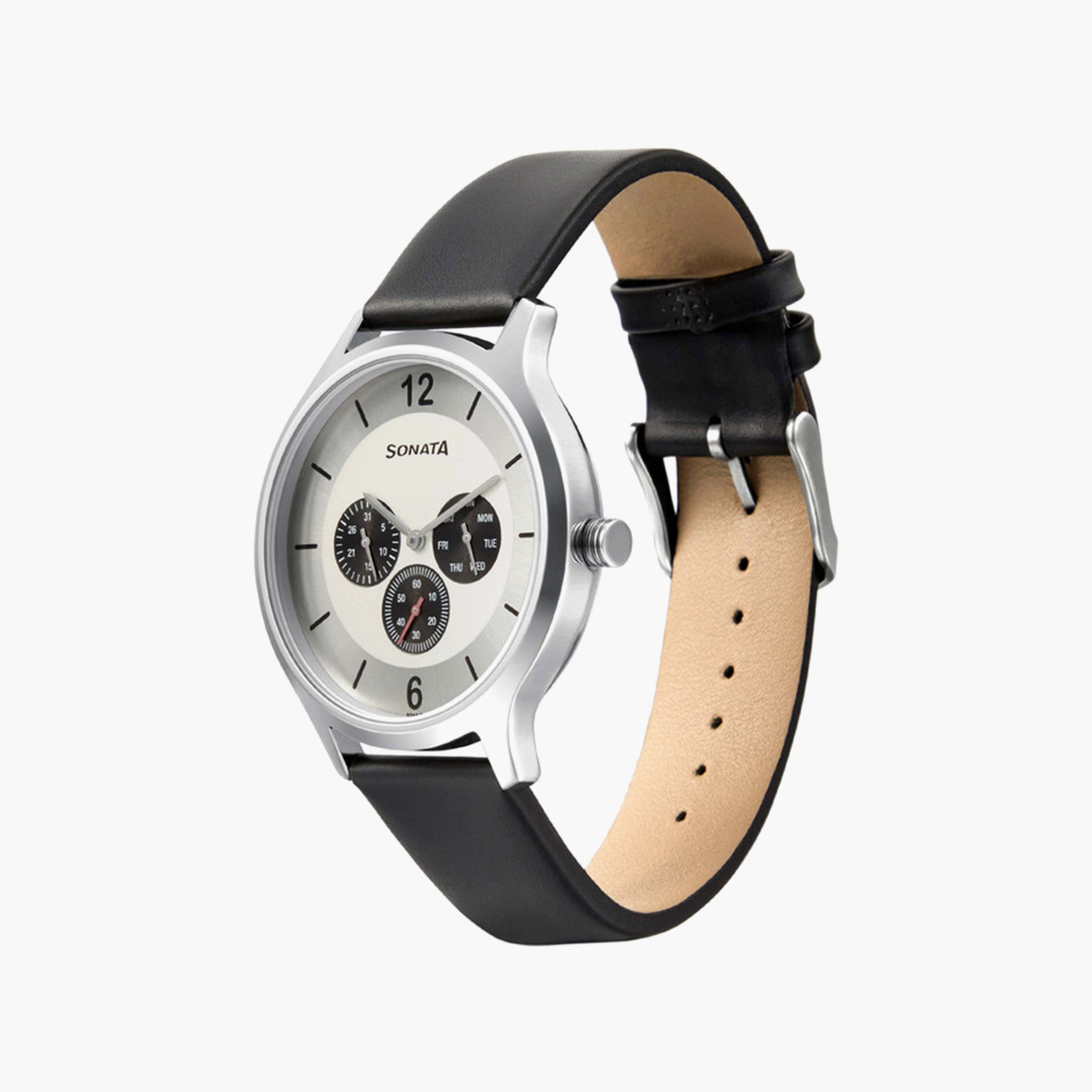 ساعة أنالوج بسوار جلدي اسود للرجال من سوناتا | 7140SL01-men-watchesandjewellery-watches-image-2