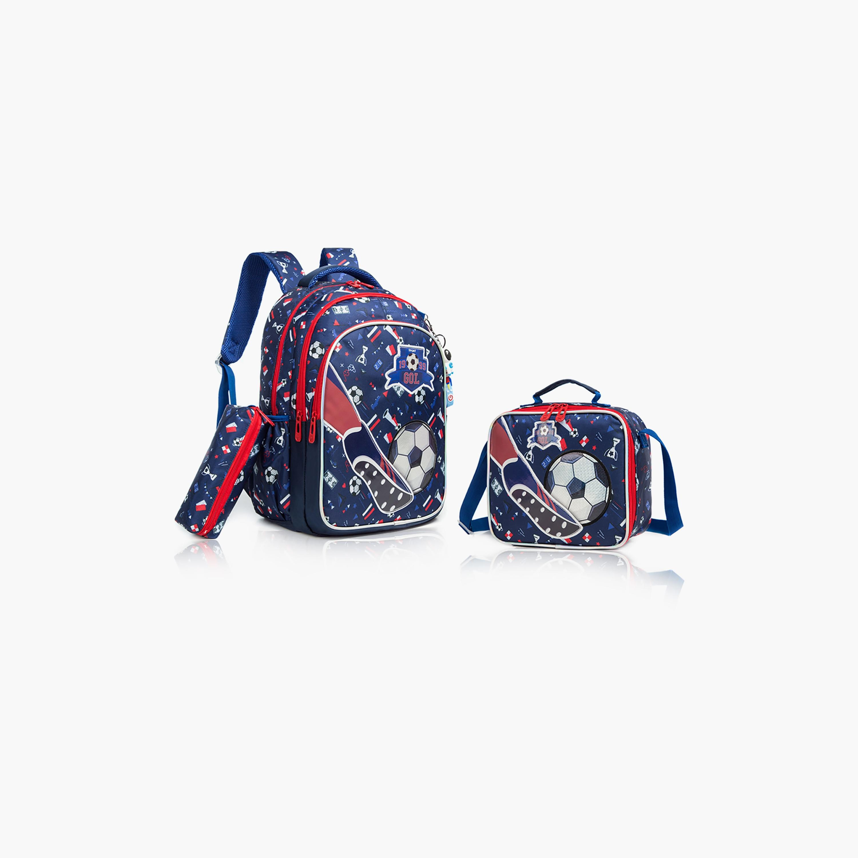 Eazy Kids 3-Piece 17Inch School Bag with Lunch Bag & Pencil Case, Football, Blue-school-bagsandbackpacks-sets-image-1